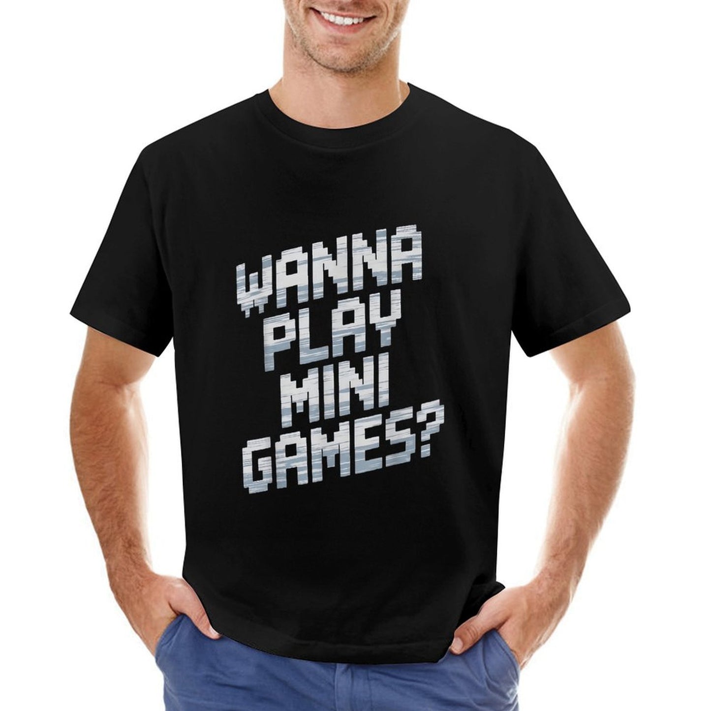 Inkmay Casual Cotton T-shirt Wanna Play Mini Games Pattern Unisex T-shirtSmooth Feel Relaxed Fit T-Shirt