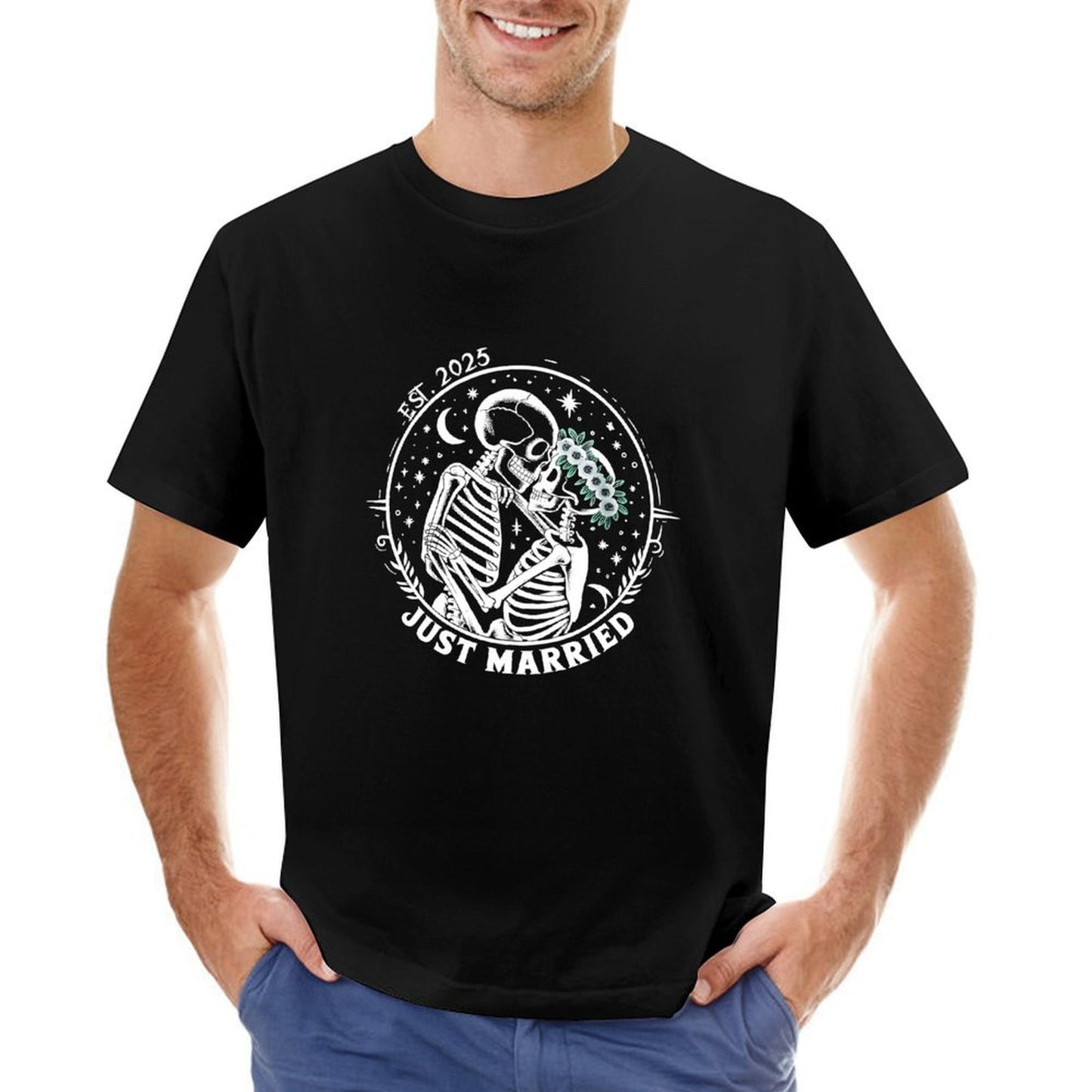 Inkmay Casual Cotton T-shirt Floral Design With White Flowers Green Unisex T-shirtPerformance PureStyle T-Shirt
