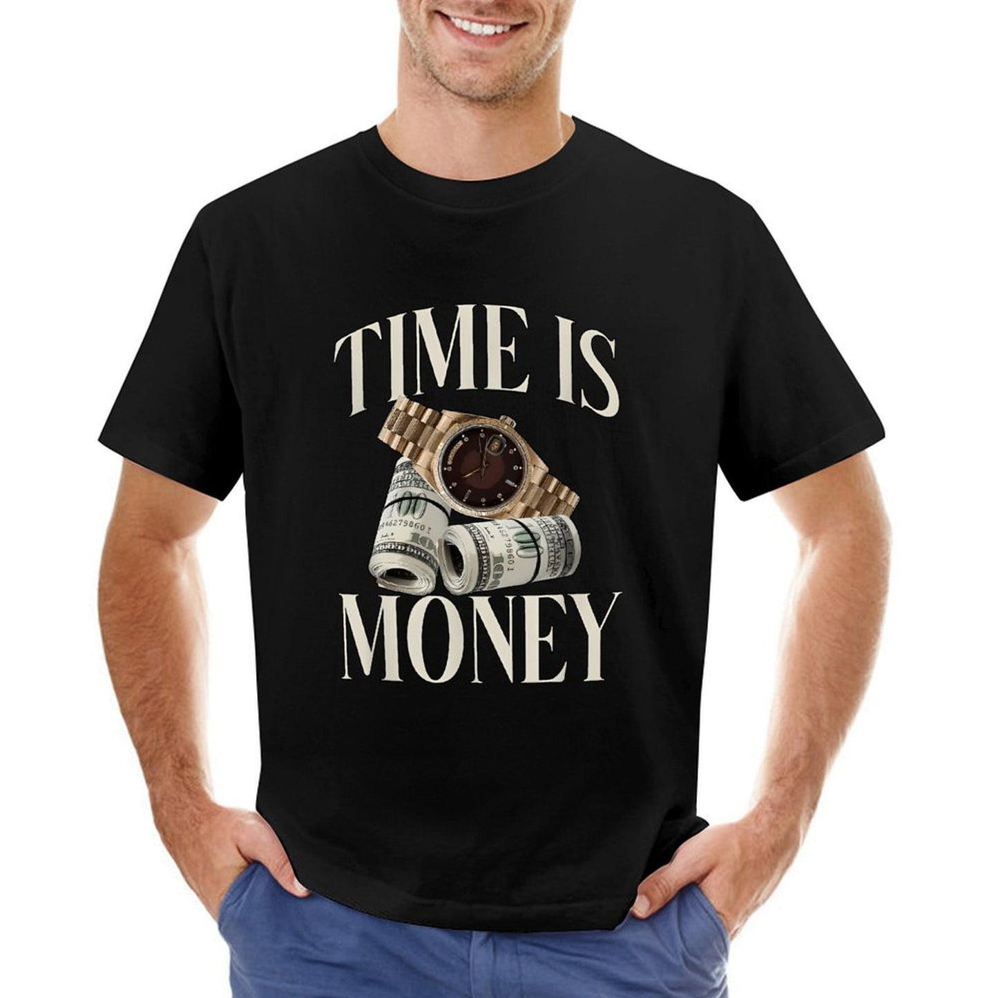 Inkmay Casual Cotton T-shirt Time Is Money Watch And Dollars Unisex T-shirtRetro Original T-Shirt
