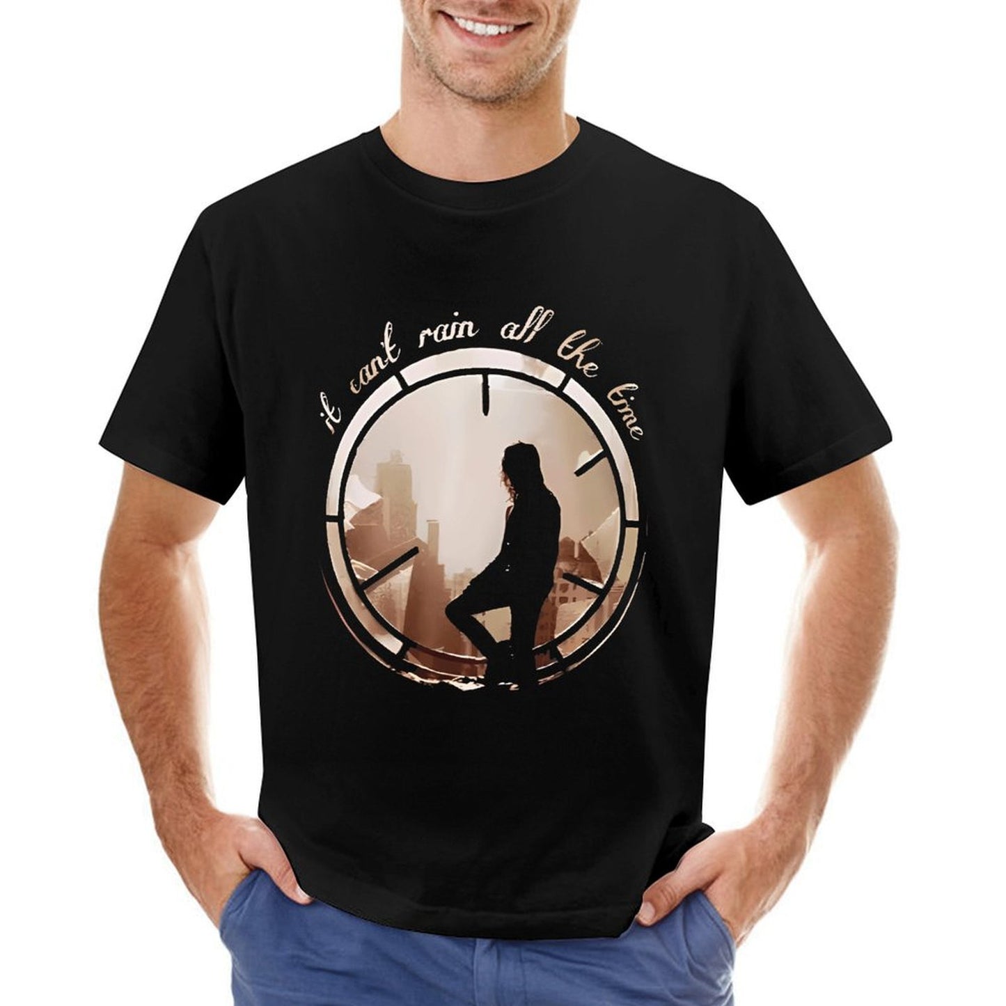 Inkmay Casual Cotton T-shirt Cityscape Silhouette Within Circular Frame Design Unisex T-shirtLogo-Ready RegularFit T-Shirt