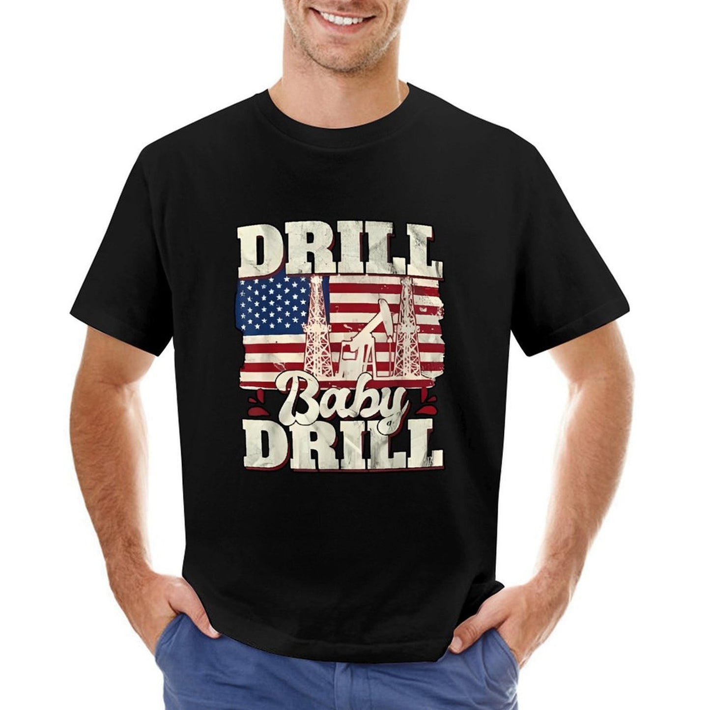 Inkmay Casual Cotton T-shirt Drill Baby Drill Usa Flag Pattern Unisex T-shirtStreetLine Fresh T-Shirt