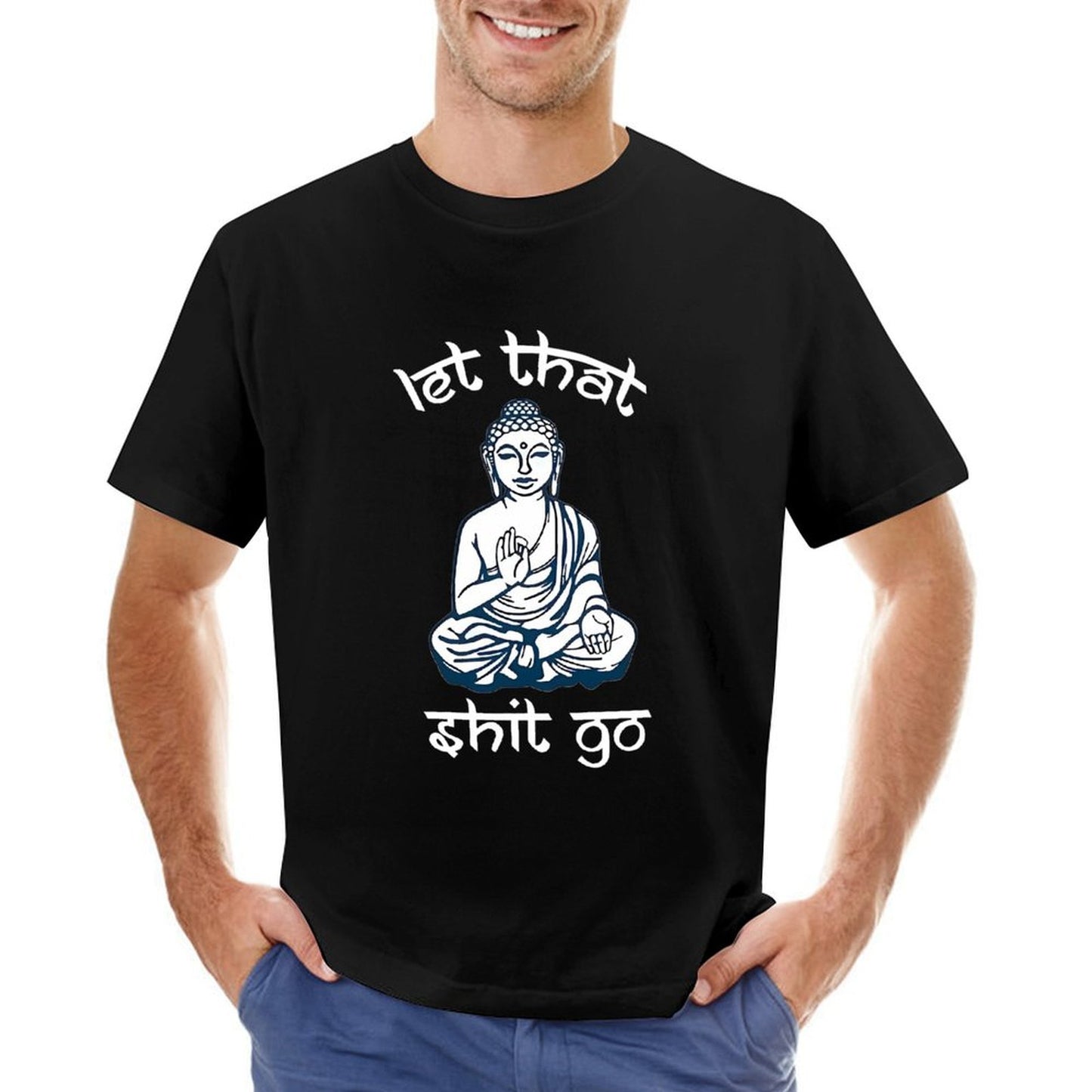 Inkmay Casual Cotton T-shirt Buddha Sitting In Meditation Pose Art Unisex T-shirtEdition Colorfast T-Shirt