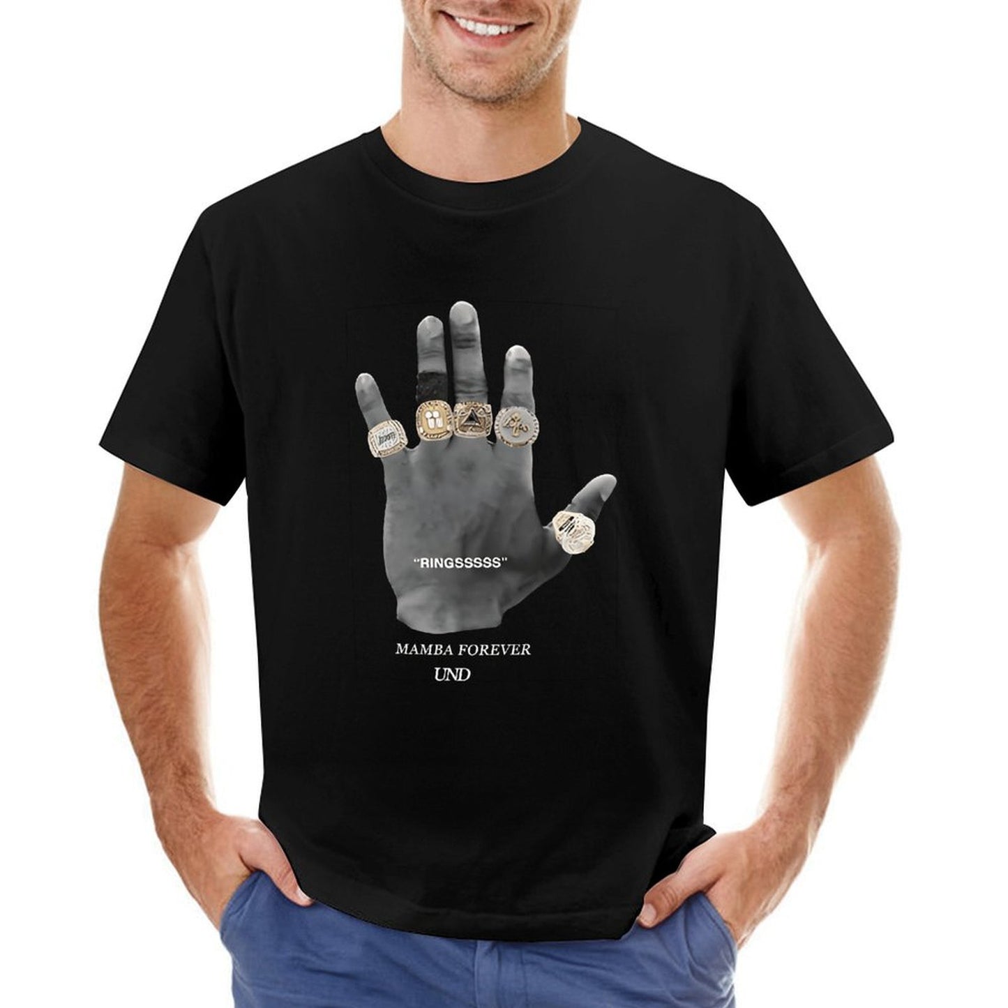Inkmay Casual Cotton T-shirt Hand Holding Rings Mamba Forever Und Unisex T-shirtPlain Fade-Resistant T-Shirt