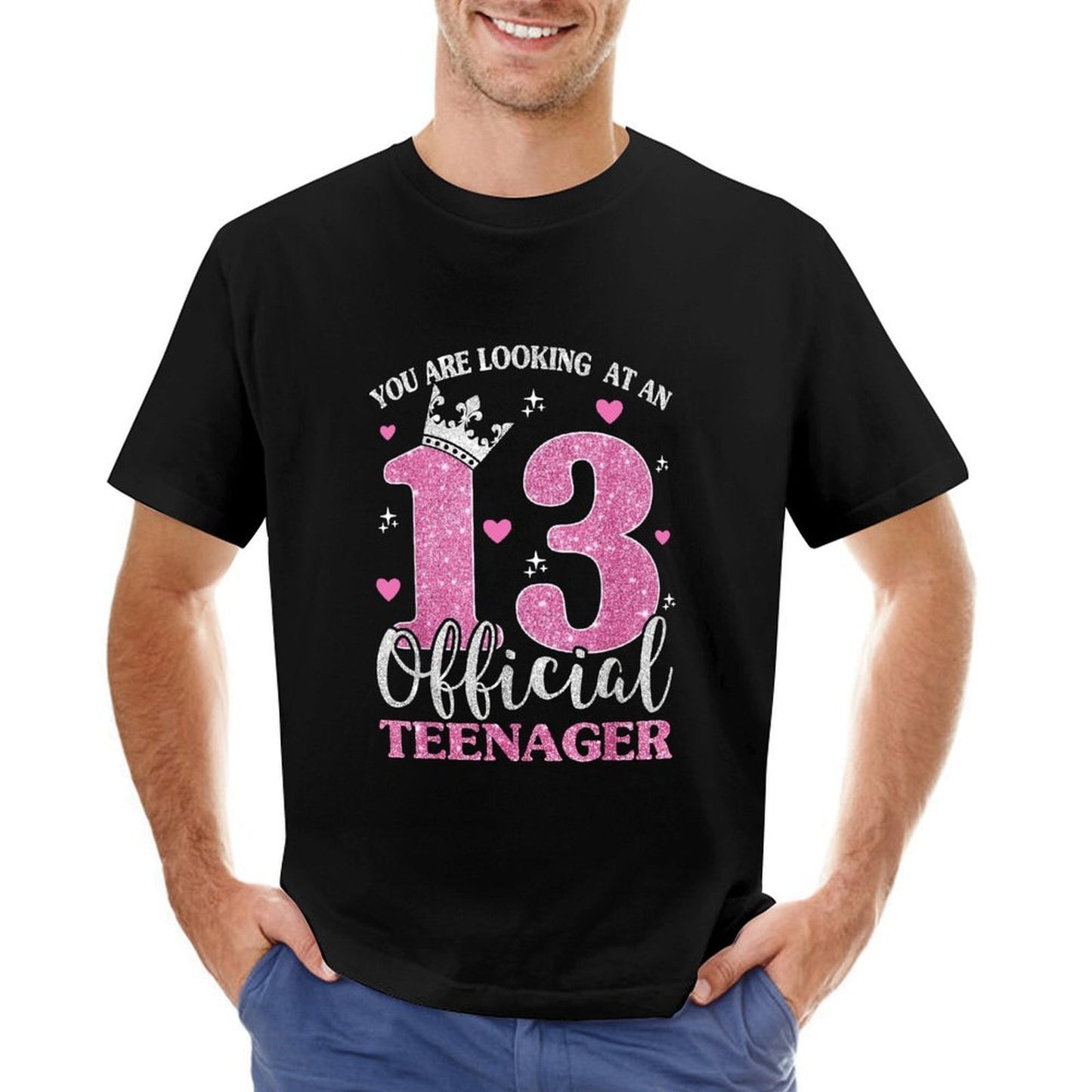 Inkmay Casual Cotton T-shirt Official Teenager Pink Glitter Crown Design Unisex T-shirtOn-Demand Timeless T-Shirt