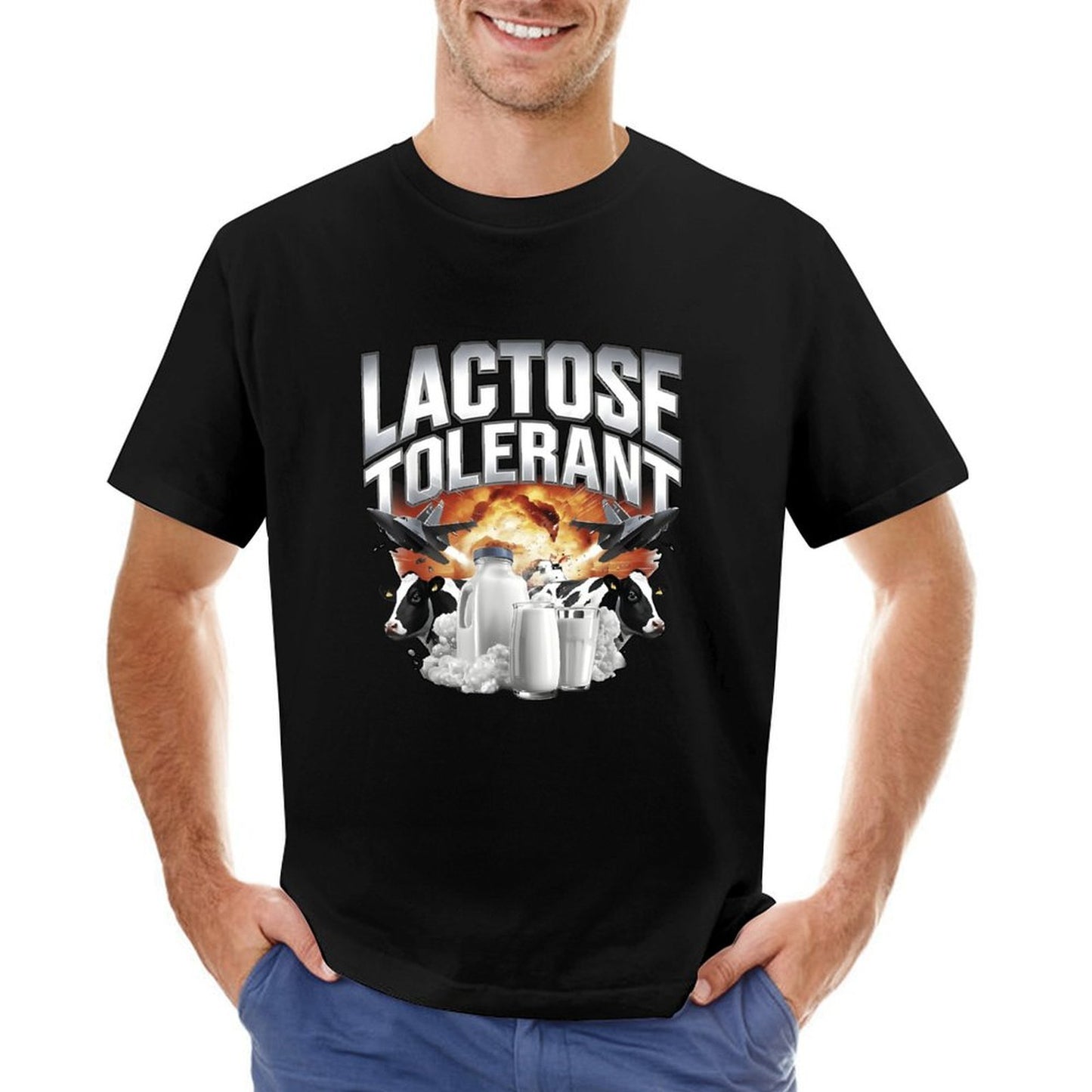 Inkmay Casual Cotton T-shirt Lactose Tolerant Cows Milk Glass Unisex T-shirtOversized Smooth Feel T-Shirt