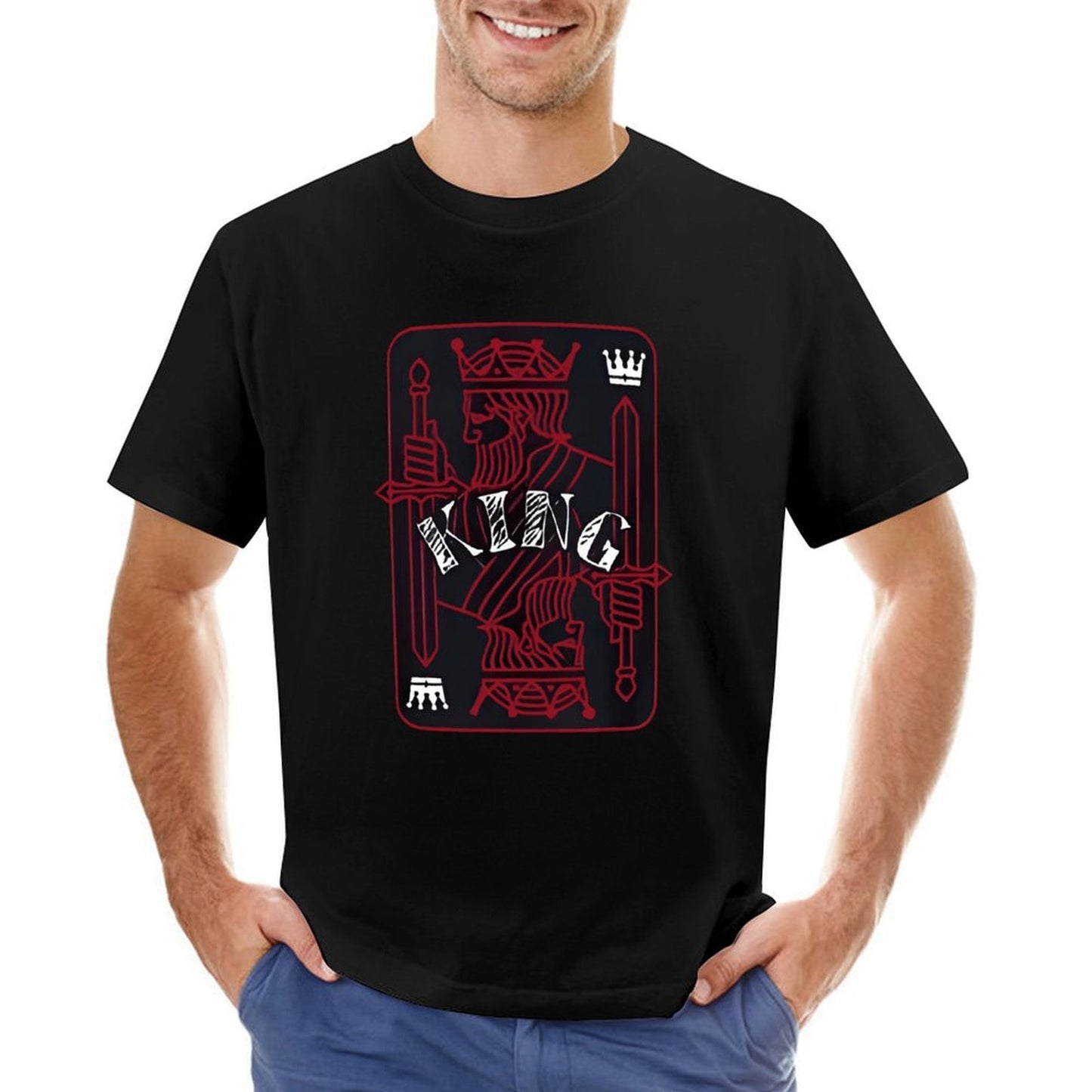Inkmay Casual Cotton T-shirt King Card Design With Swords Unisex T-shirtSimple YearRound T-Shirt