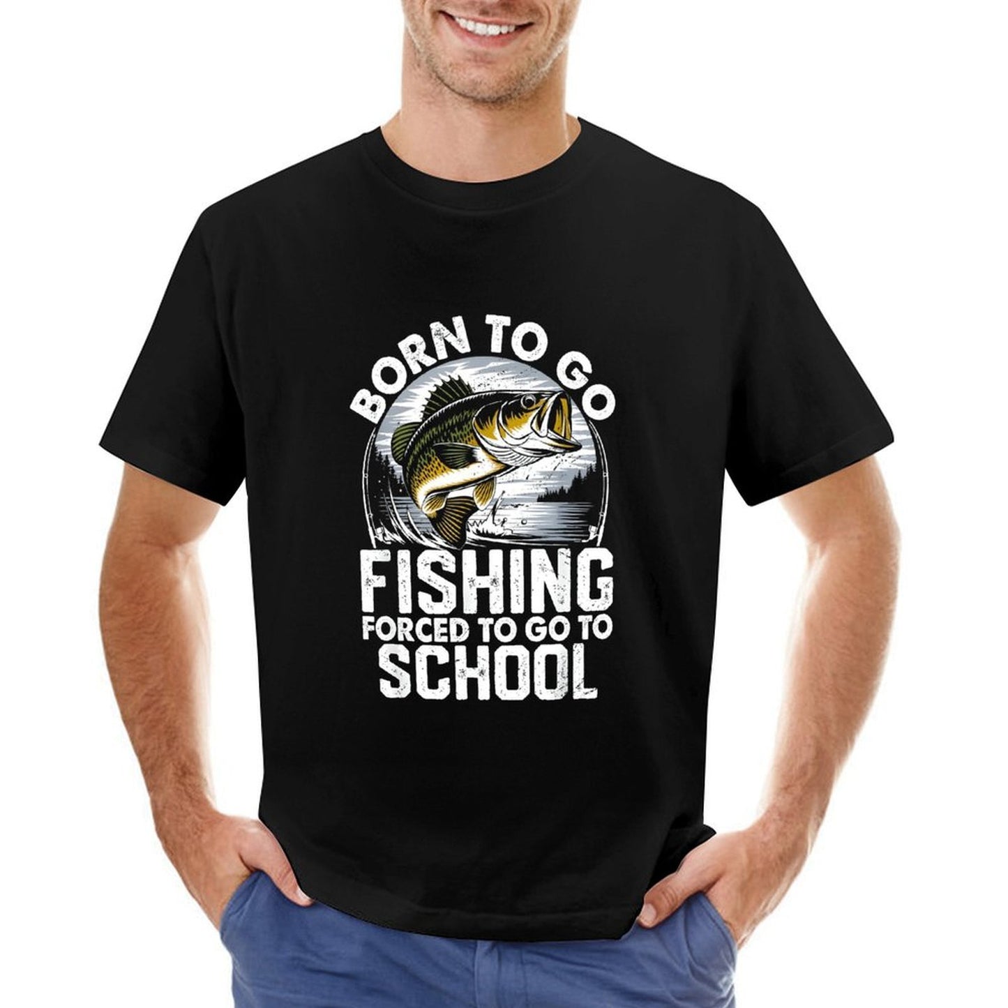 Inkmay Casual Cotton T-shirt Born To Go Fishing Forced Unisex T-shirtComfortLine Softstyle T-Shirt