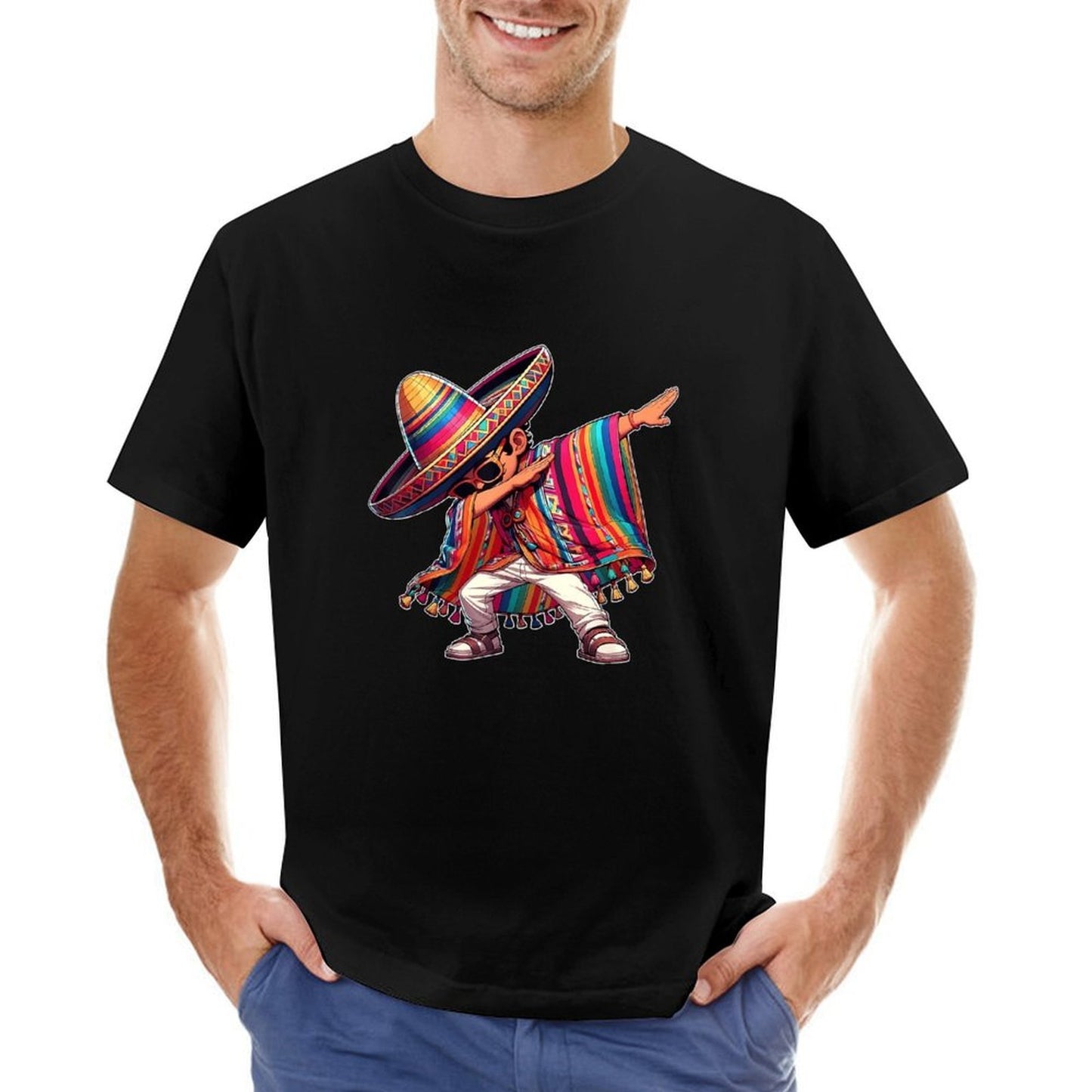 Inkmay Casual Cotton T-shirt Colorful Sombrero With Bright Stripes Unisex T-shirtSmoothWear EasyWear T-Shirt