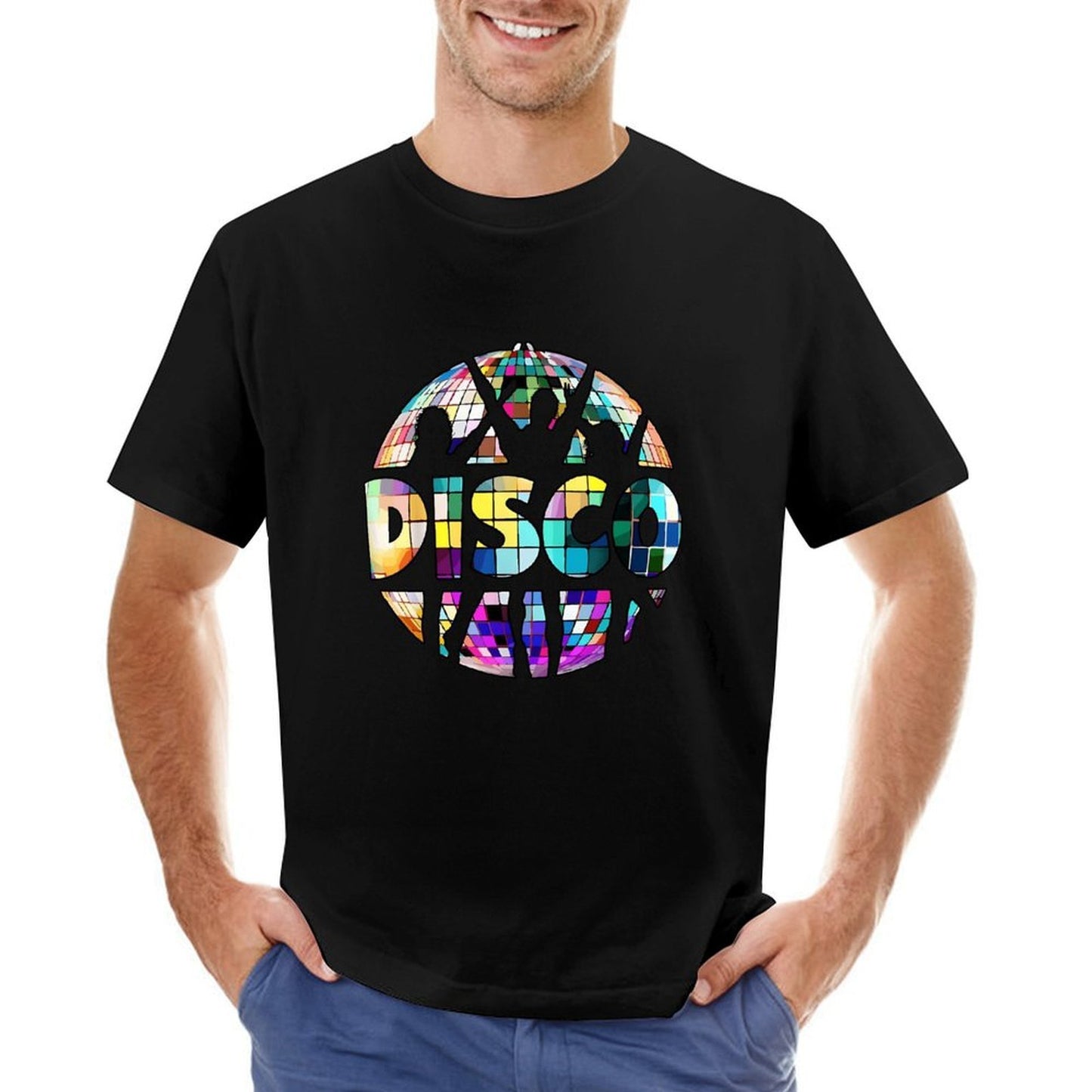 Inkmay Casual Cotton T-shirt Colorful Disco Ball Pattern Print Design Unisex T-shirt