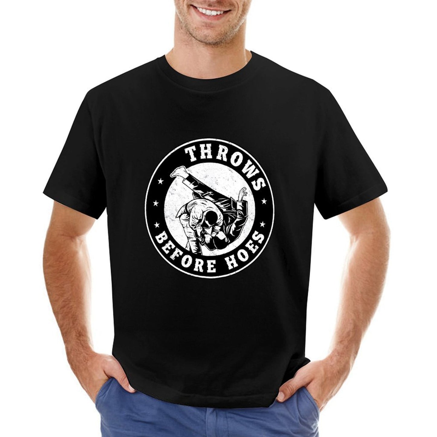 Inkmay Casual Cotton T-shirt Throws Before Hoes Skull Design Artwork Unisex T-shirtSmooth Performance T-Shirt