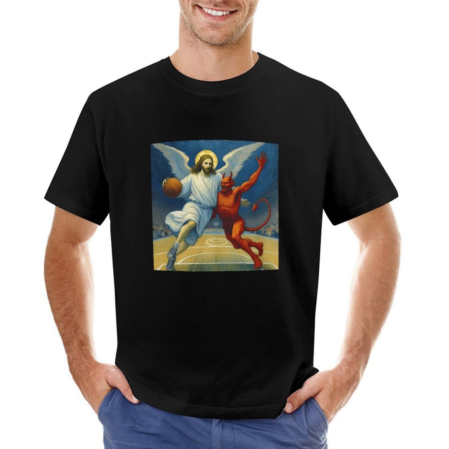 Inkmay Casual Cotton T-shirt Basketball Jesus Versus Devil On Court Unisex T-shirtEssential Regular T-Shirt
