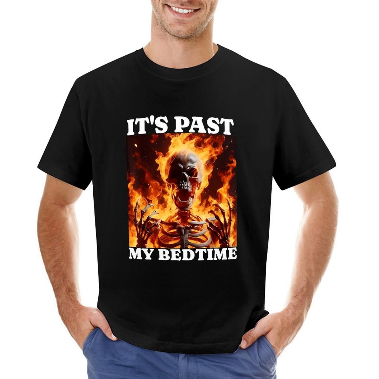 Inkmay Casual Cotton T-shirt Flaming Skeleton Artwork Boldly Printed Design Unisex T-shirtPromotional Lifestyle T-Shirt