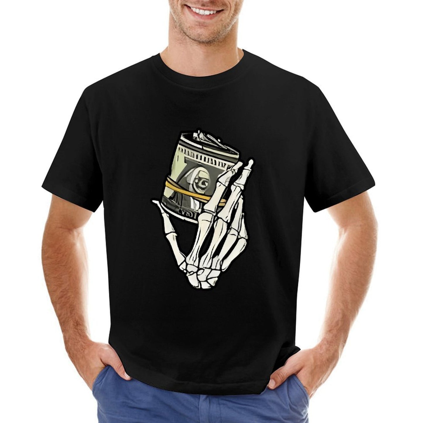 Inkmay Casual Cotton T-shirt Skeleton Hand Holding Film Roll Art Unisex T-shirtChill Colorfast T-Shirt