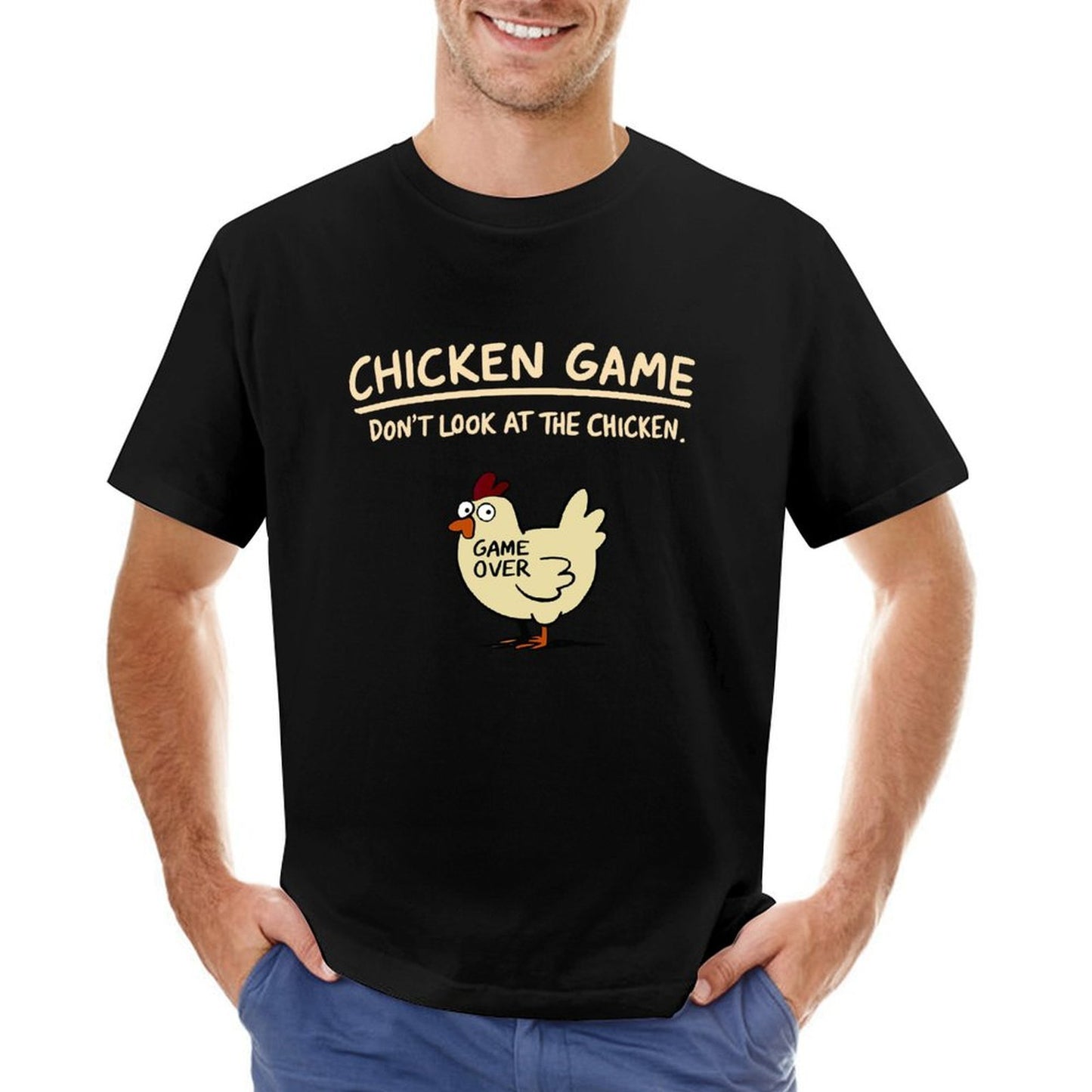 Inkmay Casual Cotton T-shirt Chicken Game Over On Black Background Unisex T-shirtUrban Signature T-Shirt