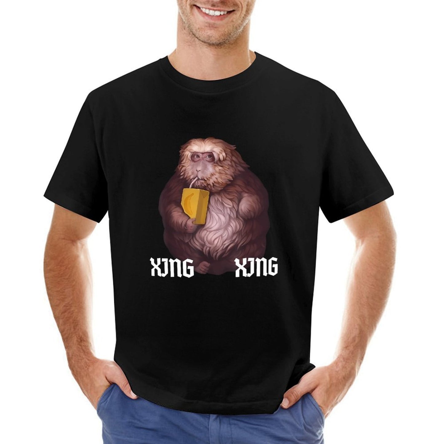 Inkmay Casual Cotton T-shirt Furry Monkey Holding Yellow Envelope Artwork Unisex T-shirtModern 100% Cotton T-Shirt