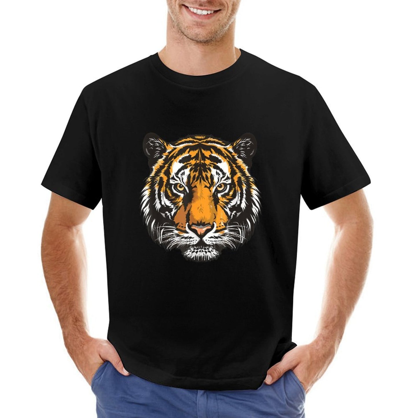 Inkmay Casual Cotton T-shirt Tiger Face Symmetry Art Print Design Unisex T-shirtBatch-Printed Original T-Shirt