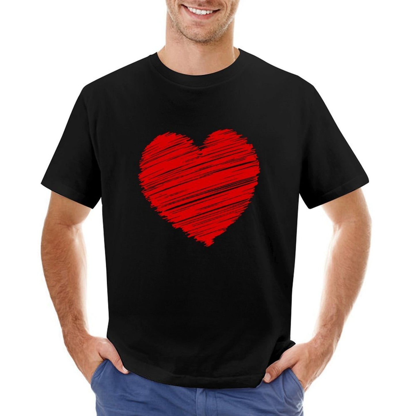 Inkmay Casual Cotton T-shirt Solid Red Background With White Corner Unisex T-shirtWrinkle-Free Outdoor T-Shirt