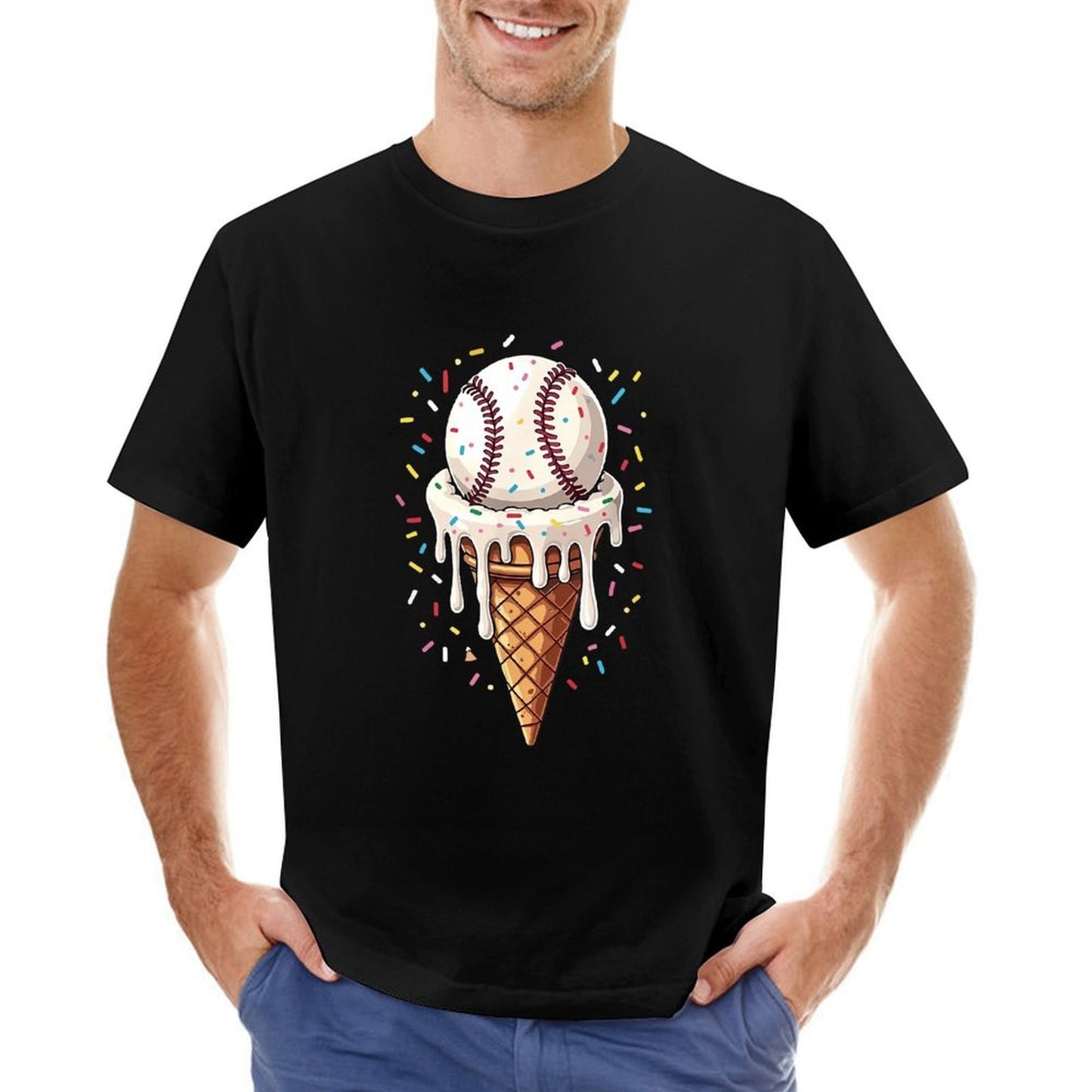 Inkmay Casual Cotton T-shirt Ice Cream Cone With Baseball Design Unisex T-shirtTimelessComfort TrueStyle T-Shirt