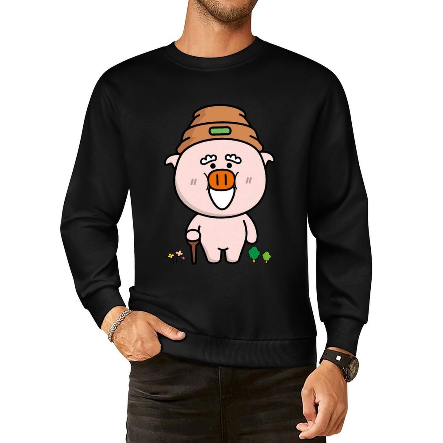 Front Patterned Long Sleeve TopCrewneck Essential