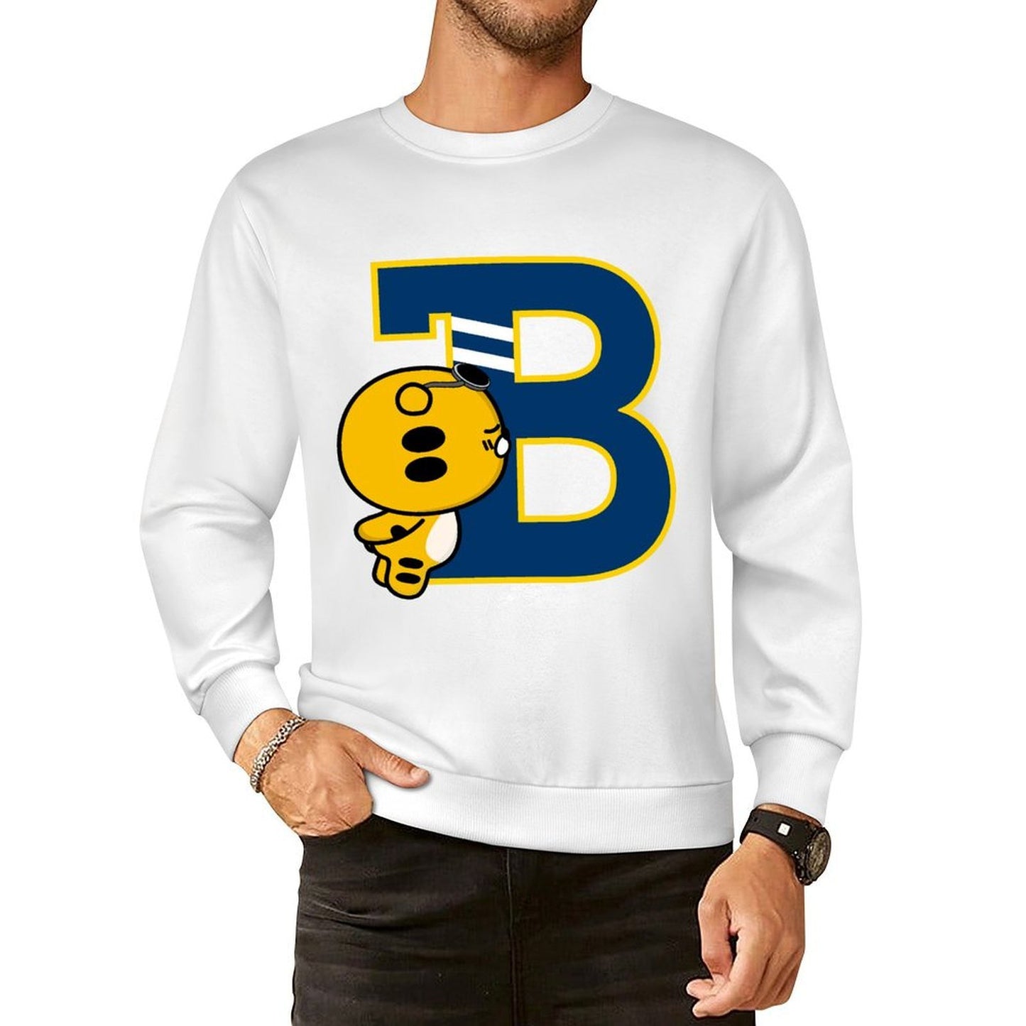 Front Patterned Long Sleeve TopOversized Double-Stitched