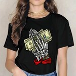 Inkmay Casual Cotton T-shirt Skeleton Hand Holding Money Bills Art Unisex T-shirtBreathable EverydayTee T-Shirt