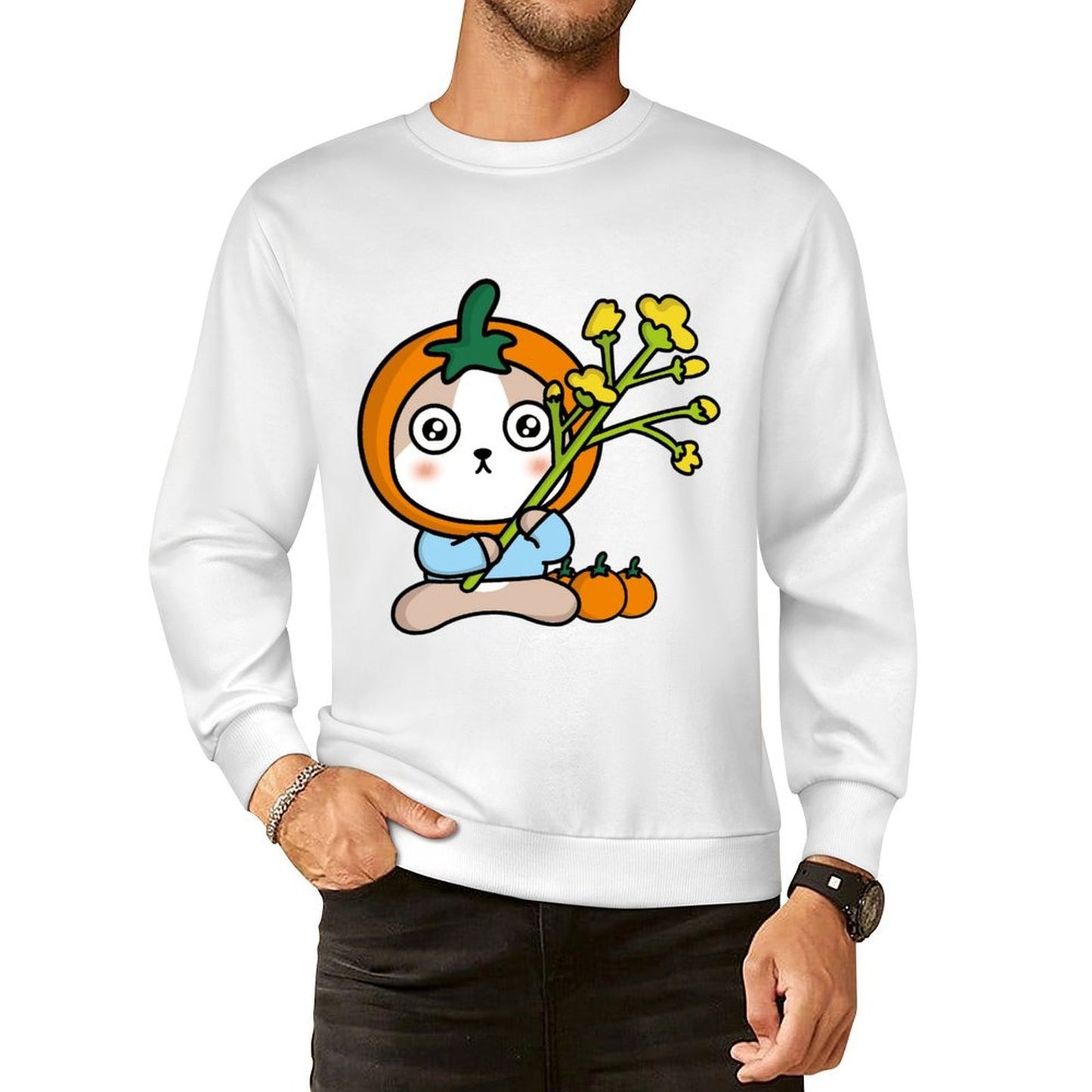 Front Patterned Long Sleeve TopCrew Neck ModernFit