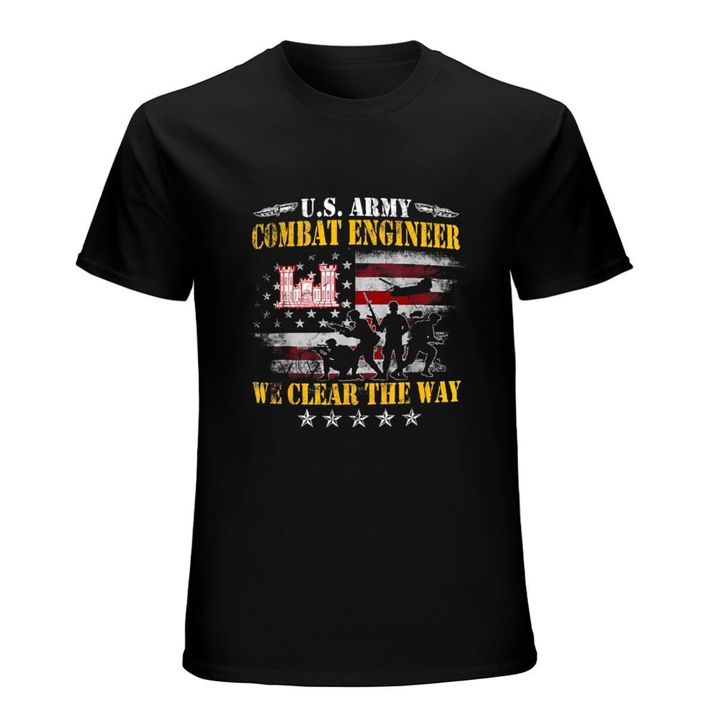 Inkmay Casual Cotton T-shirt Combat Engineer Flag Silhouette Soldier Design Unisex T-shirtClean Edges Relaxed Fit T-Shirt