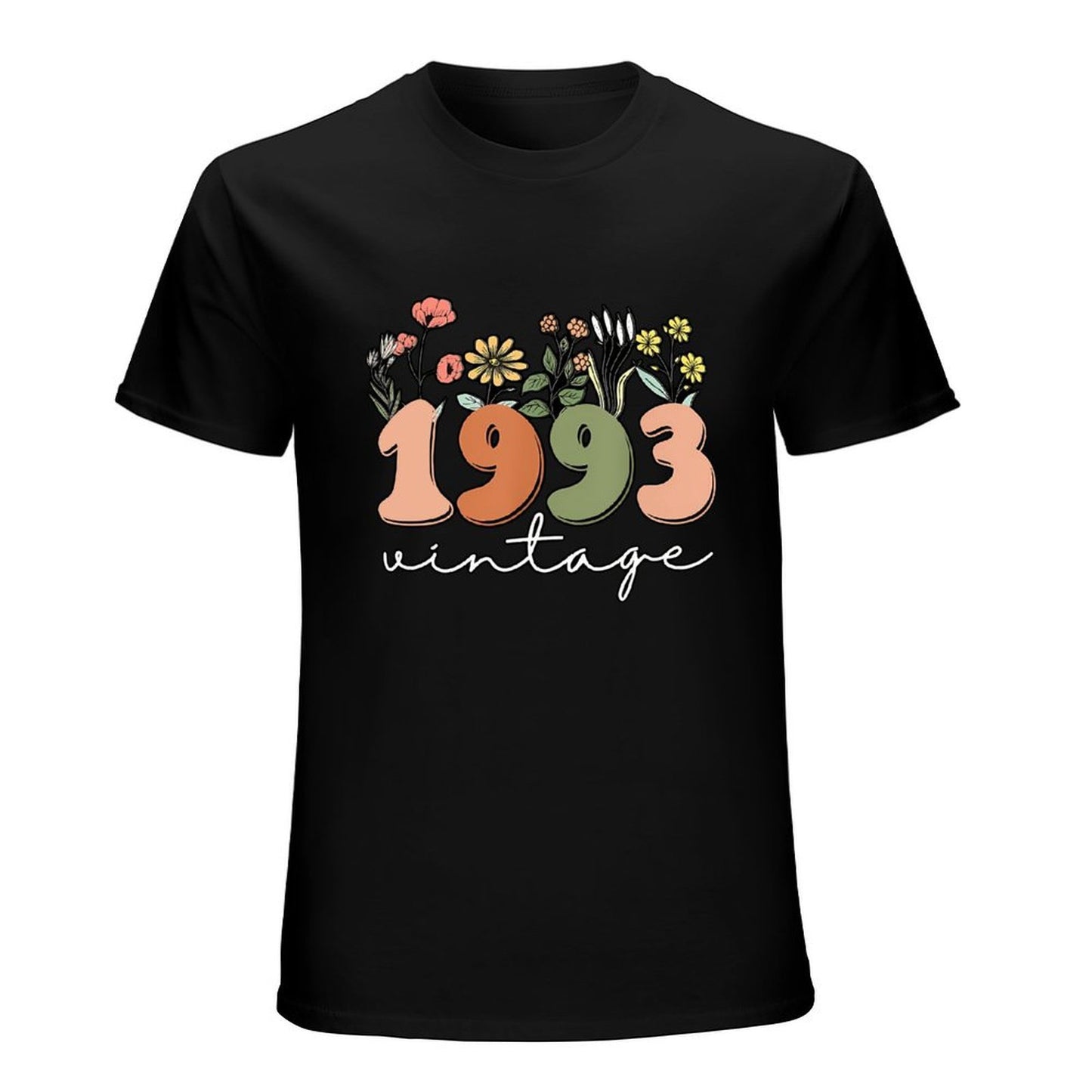 Inkmay Casual Cotton T-shirt Vintage Floral Numbers On Black Background Unisex T-shirtTrueFit Recycled T-Shirt