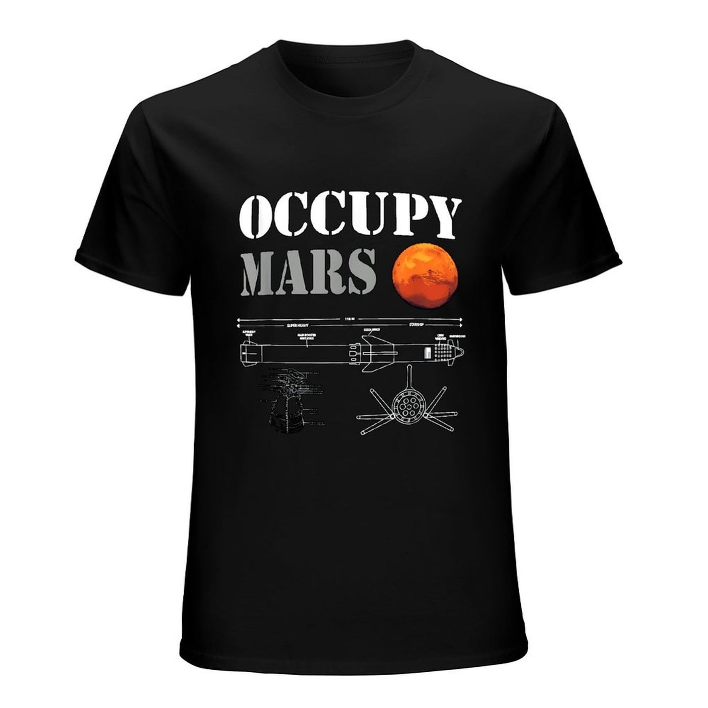 Inkmay Casual Cotton T-shirt Occupy Mars Blueprint Design Art Print Unisex T-shirtHeavyweight ActiveWear T-Shirt