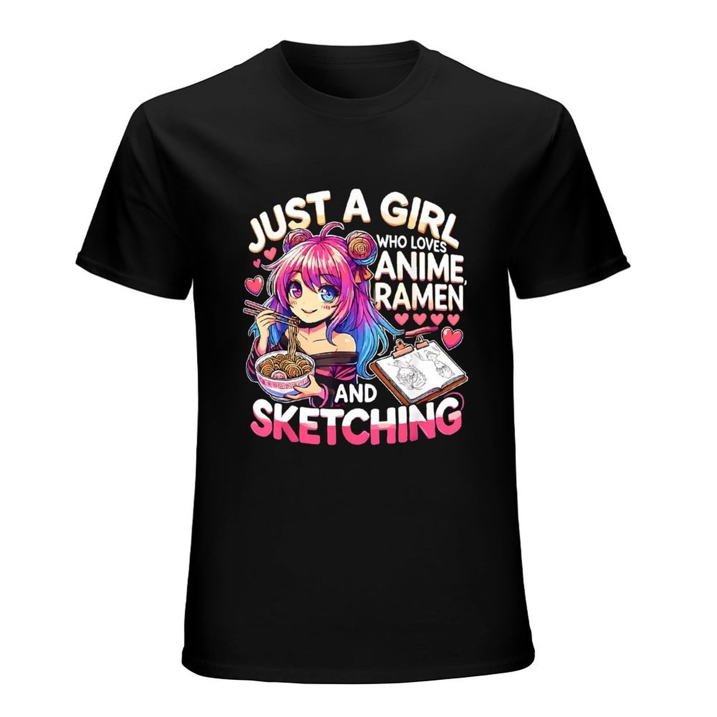 Inkmay Casual Cotton T-shirt Anime Girl Eating Ramen And Unisex T-shirtTimeless Breathable T-Shirt