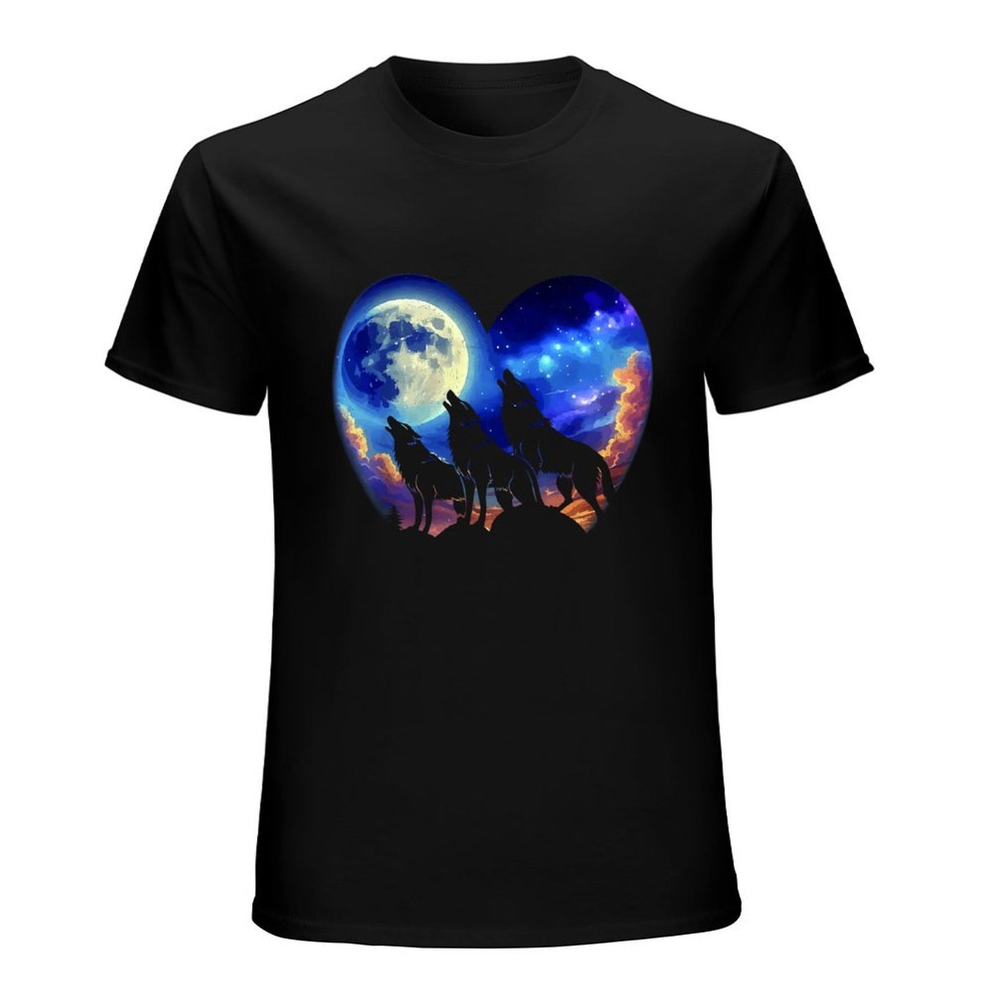 Inkmay Casual Cotton T-shirt Wolves Howling Under Moonlit Night Sky Unisex T-shirtClassicSeries Fade-Proof T-Shirt