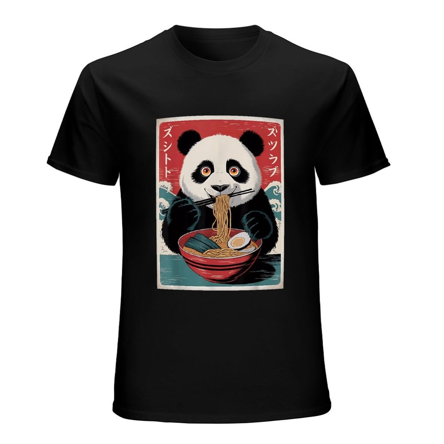Inkmay Casual Cotton T-shirt Panda Eating Noodles With Chopsticks Art Unisex T-shirt