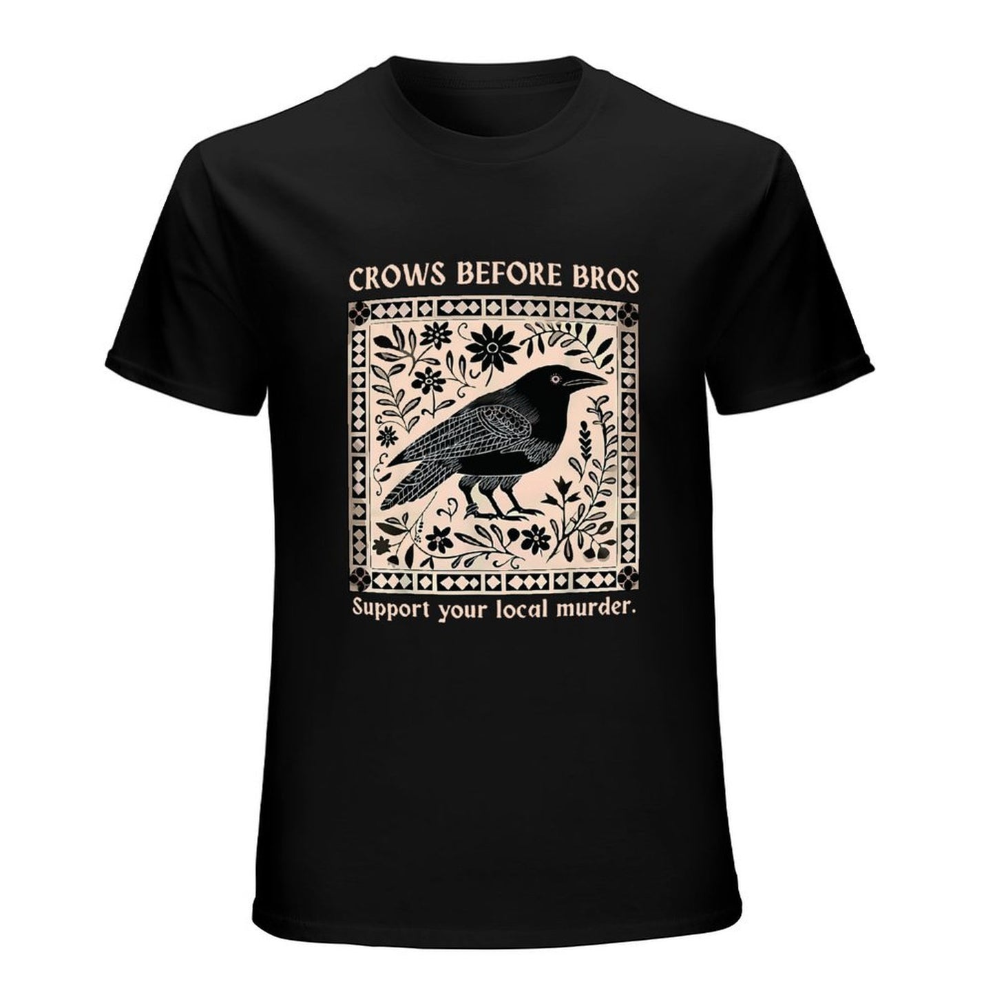 Inkmay Casual Cotton T-shirt Bird Floral Design On Beige Background Unisex T-shirtTrueFit Midweight T-Shirt