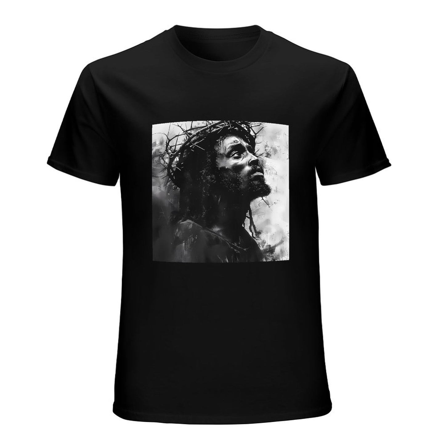 Inkmay Casual Cotton T-shirt Artistic Jesus With Crown Of Thorns Unisex T-shirtClassic Fit Crisp Print T-Shirt