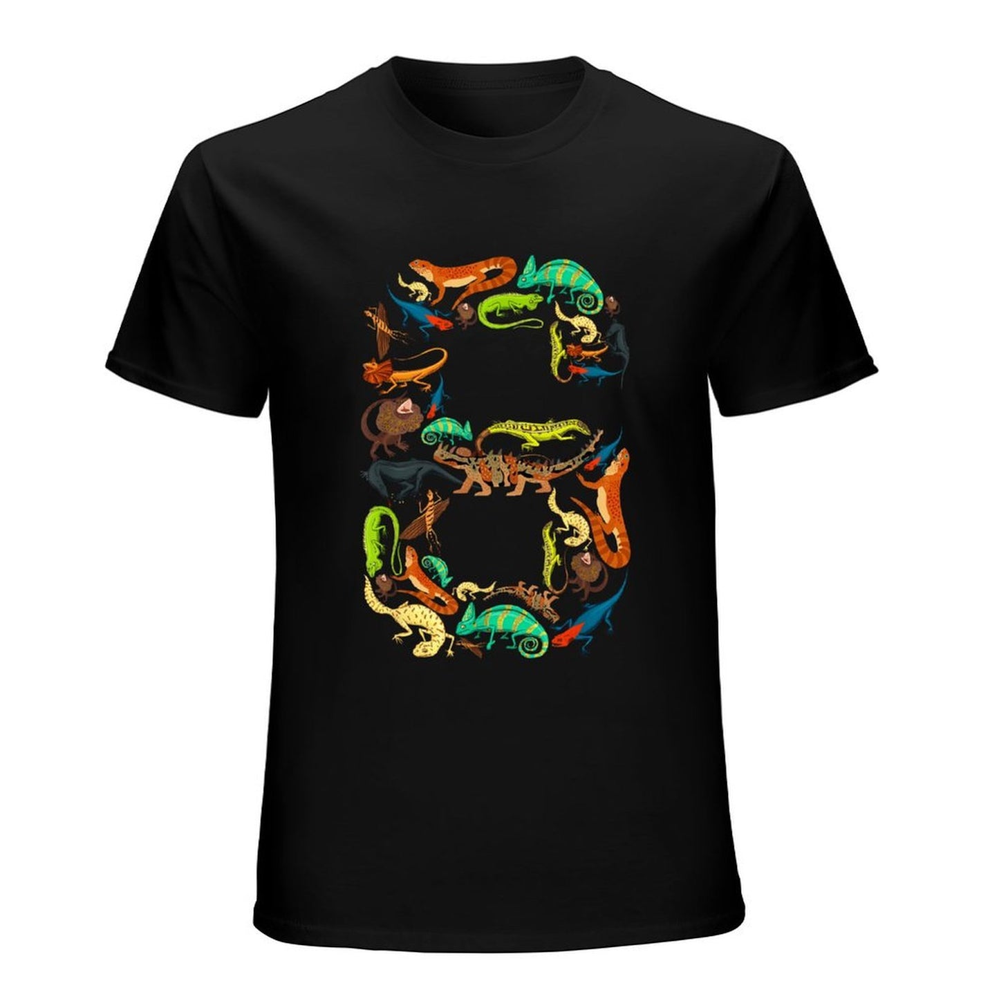 Inkmay Casual Cotton T-shirt Colorful Chameleons In Various Positions Unisex T-shirt