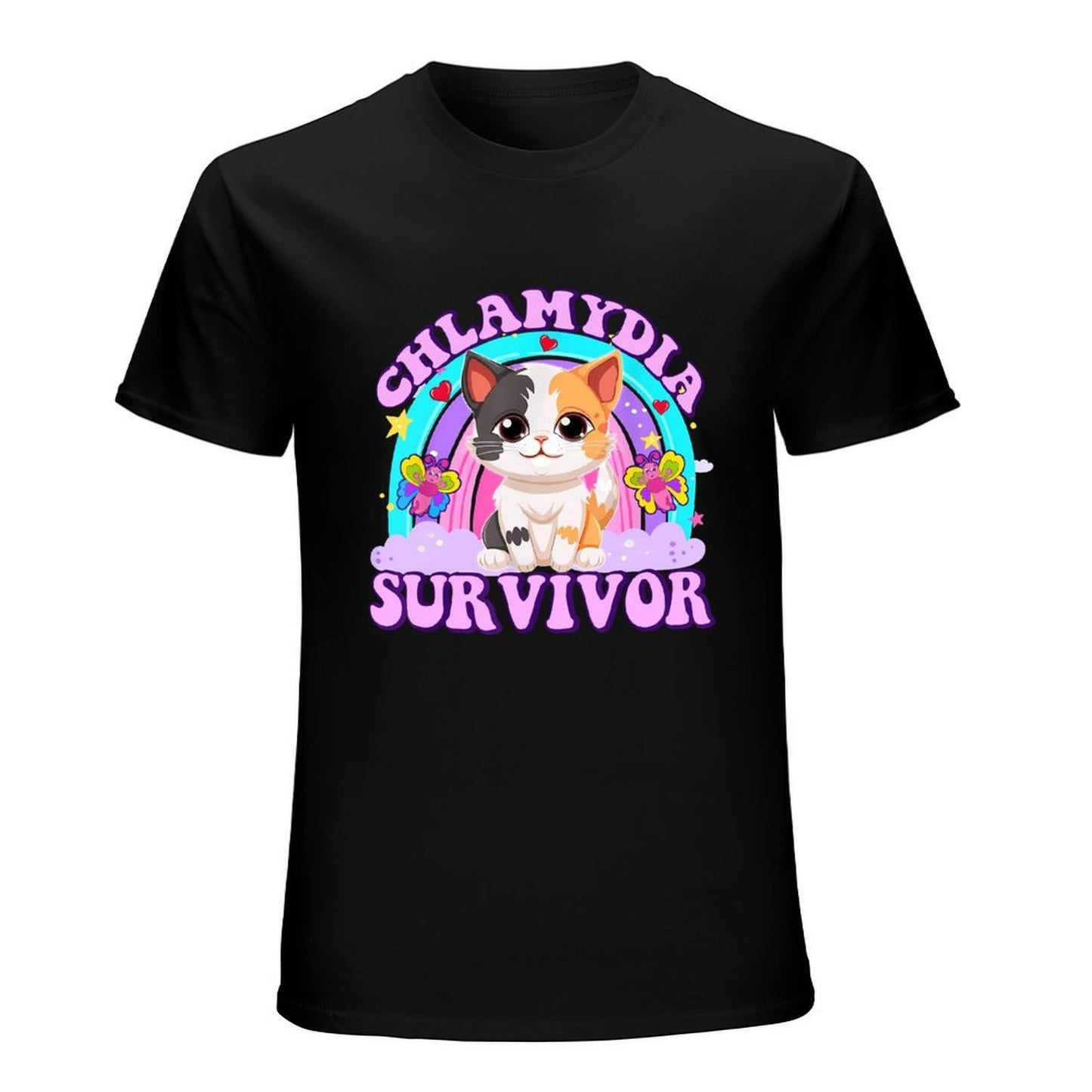 Inkmay Casual Cotton T-shirt Chlamydia Survivor Cat With Butterflies Design Unisex T-shirtEdition Refined T-Shirt