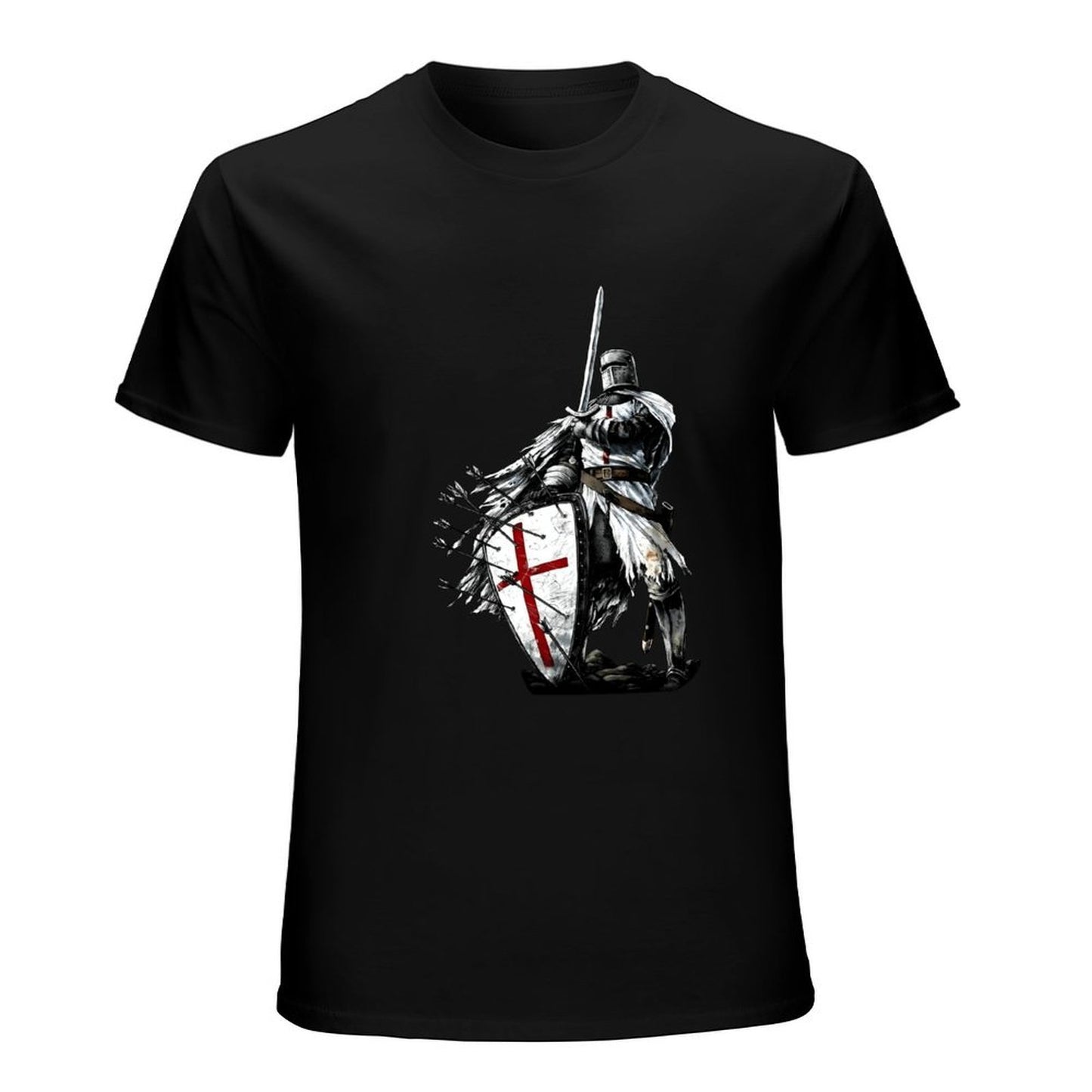 Inkmay Casual Cotton T-shirt Knight In Armor Holding Shield Sword Unisex T-shirtOn-Demand Batch-Printed T-Shirt