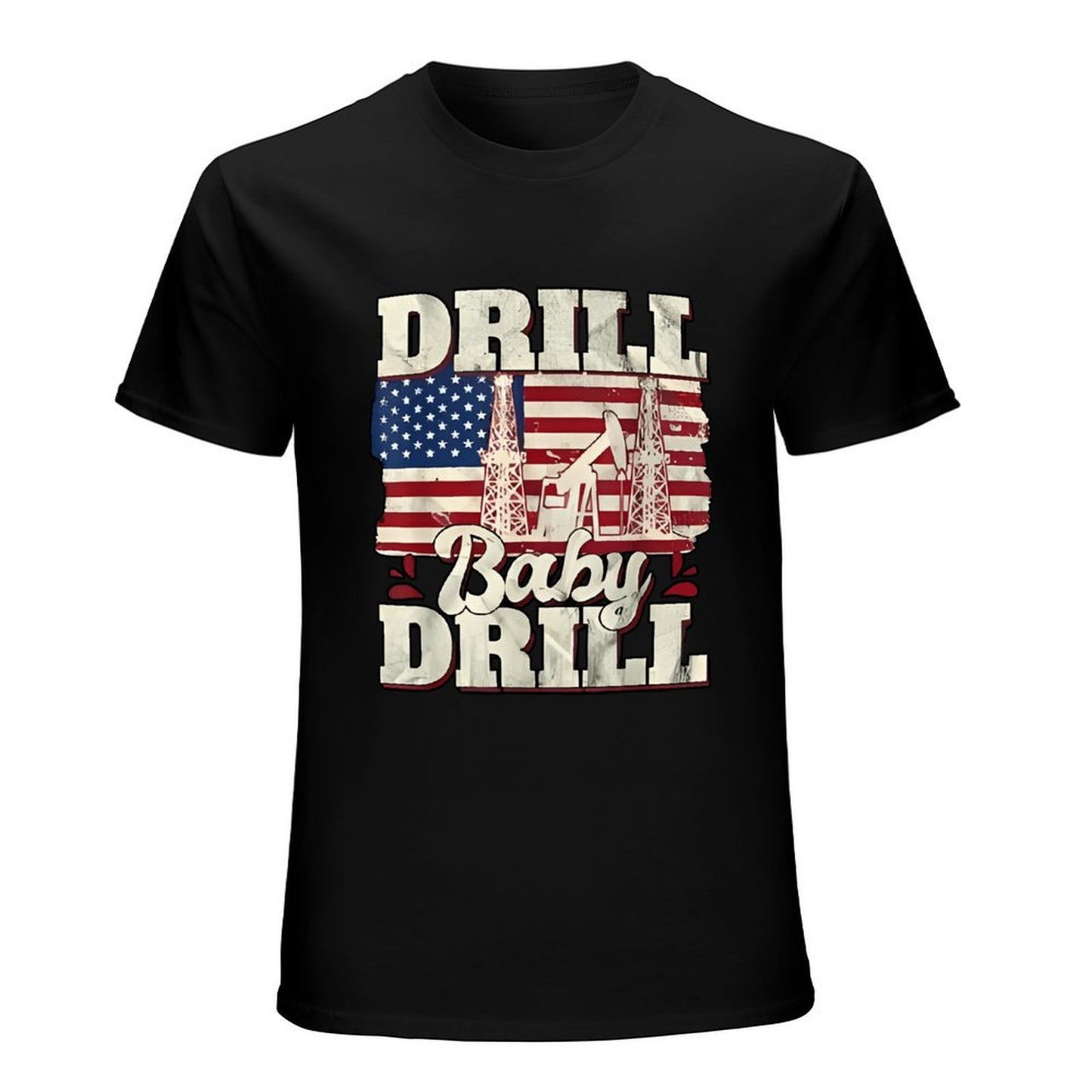 Inkmay Casual Cotton T-shirt Drill Baby Drill Usa Flag Pattern Unisex T-shirtStreetLine Fresh T-Shirt