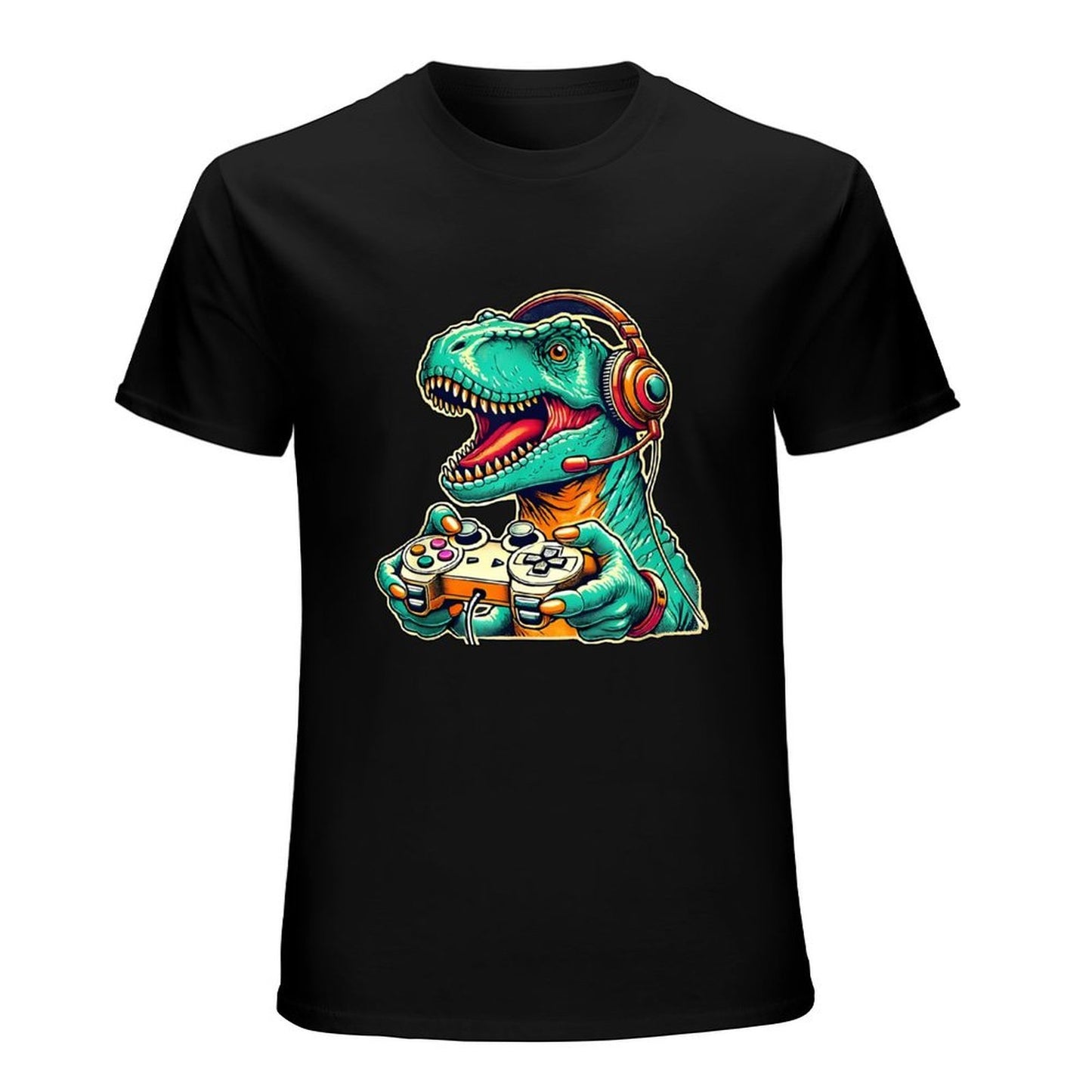 Inkmay Casual Cotton T-shirt Gaming Dinosaur With Headphones And Unisex T-shirt100% Cotton Daily T-Shirt