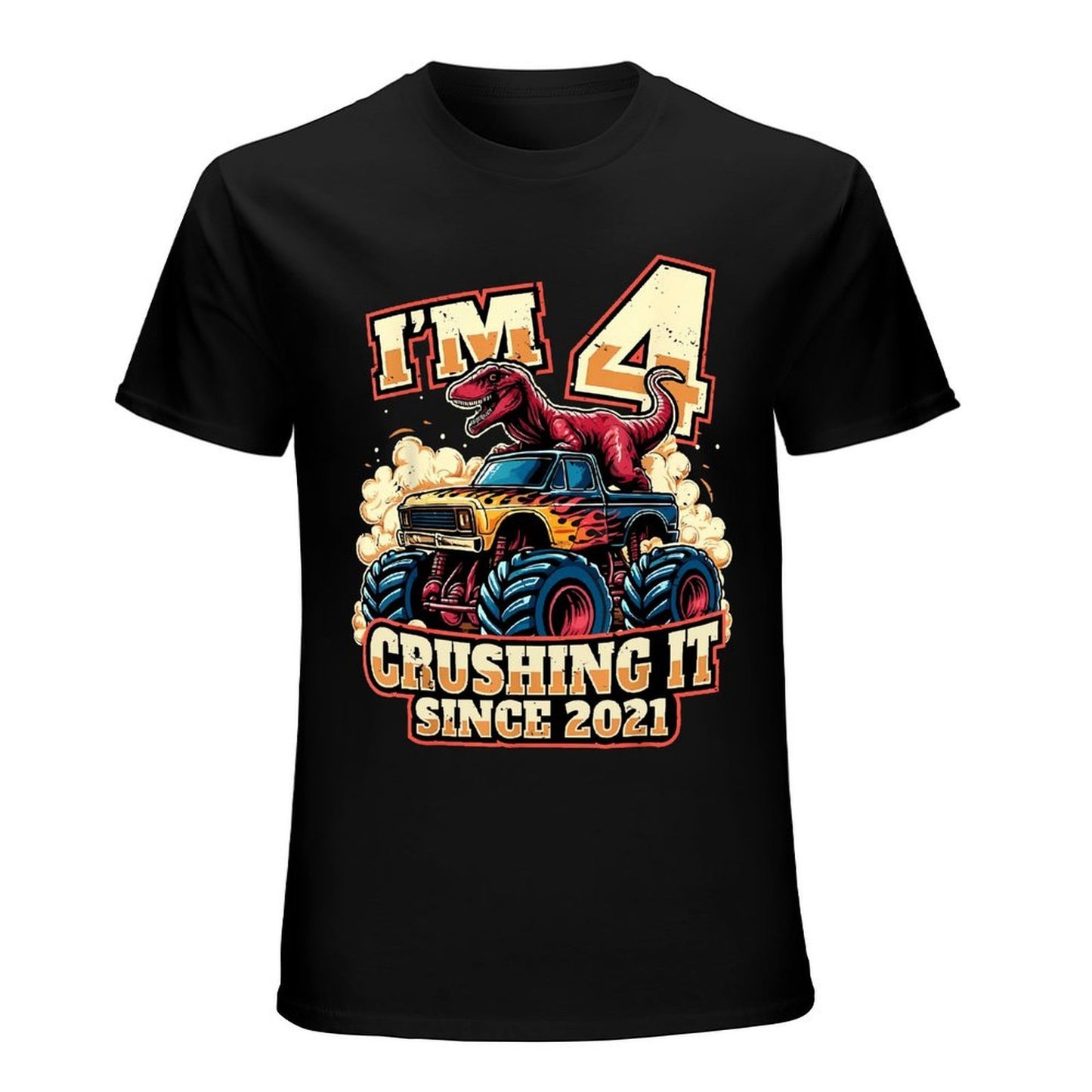 Inkmay Casual Cotton T-shirt Dinosaur Riding Monster Truck Crushing It Unisex T-shirtClassic SoftWear T-Shirt