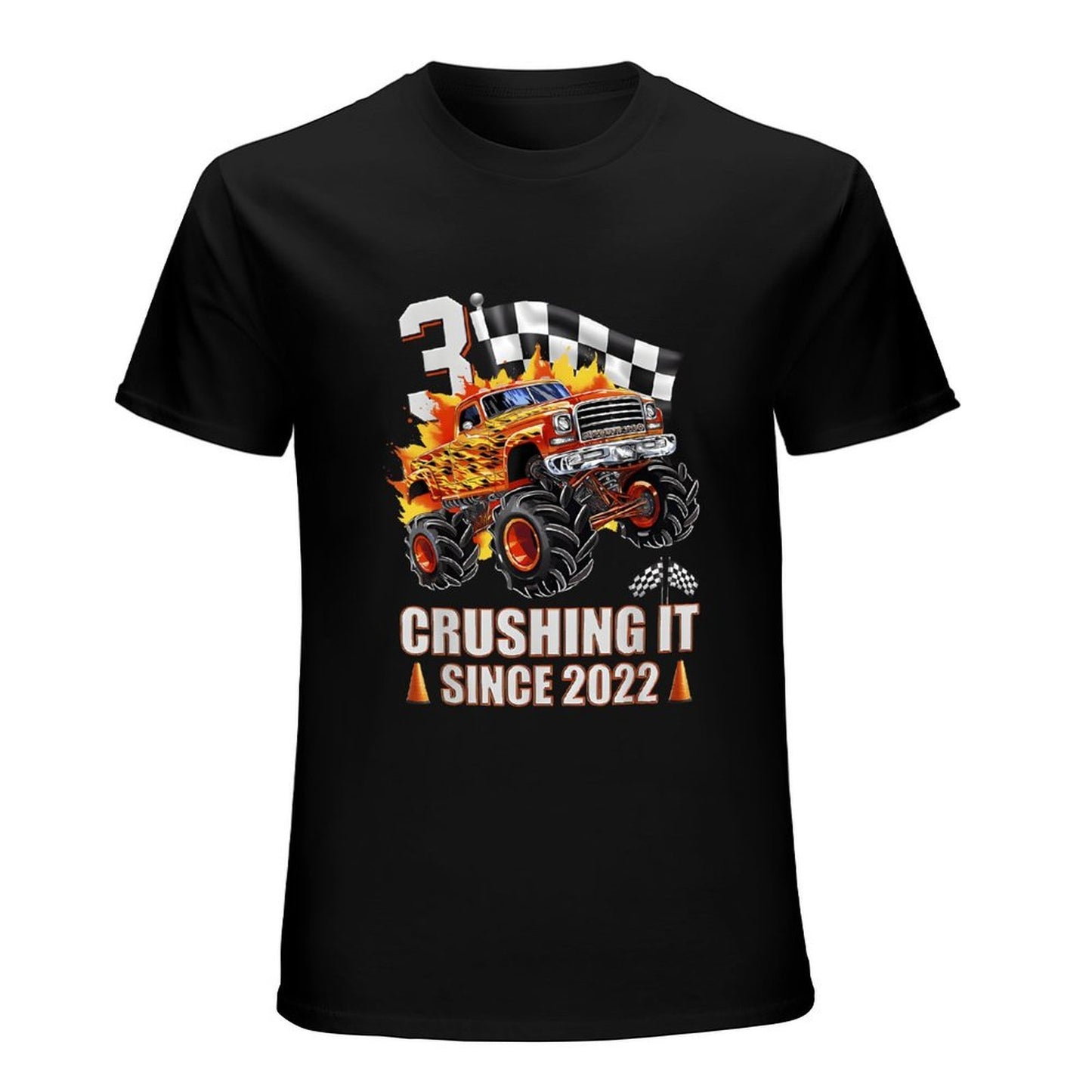 Inkmay Casual Cotton T-shirt Monster Truck With Fire Flames Unisex T-shirtNeutral SoftLine T-Shirt