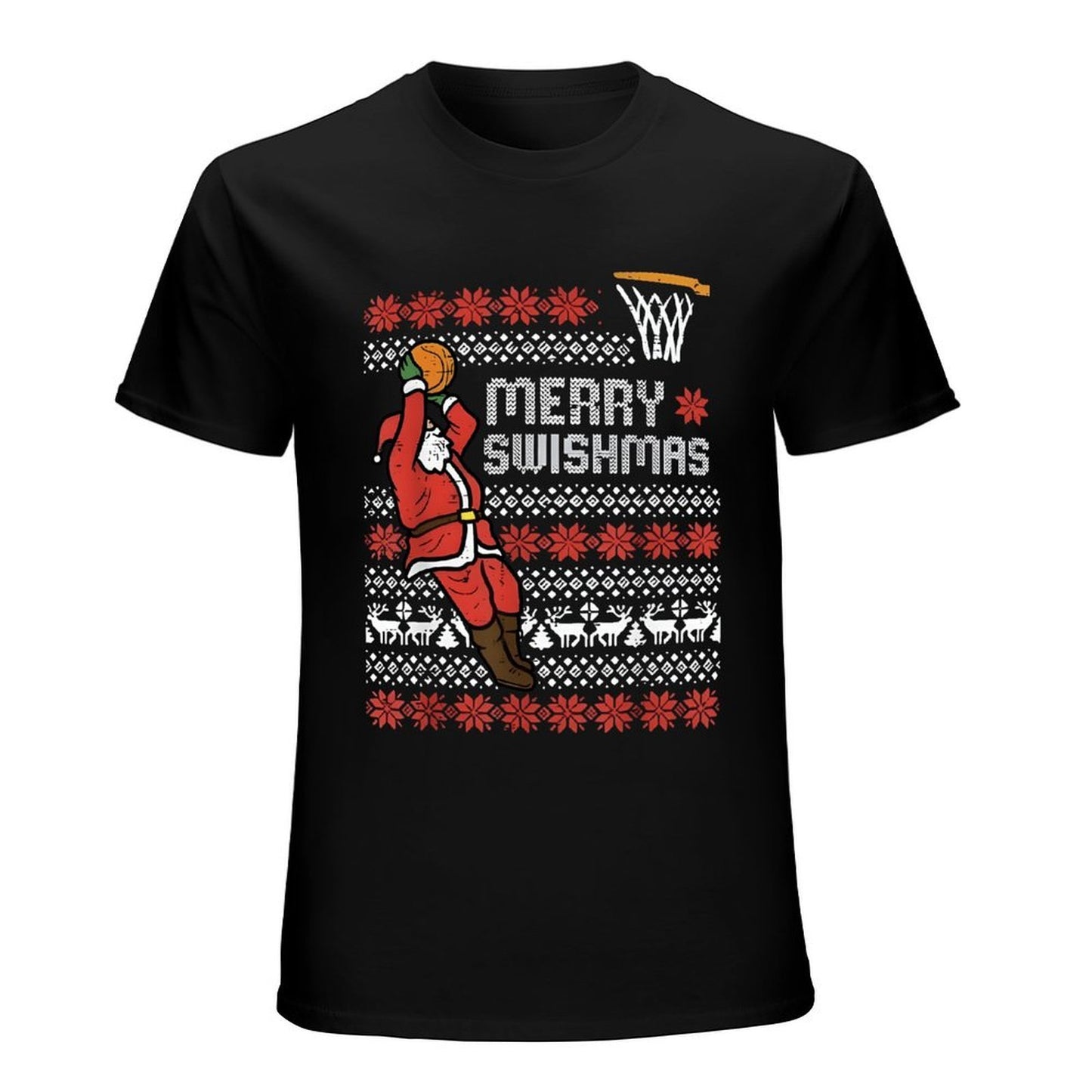 Inkmay Casual Cotton T-shirt Merry Swishmas Santa Plays Basketball Pattern Unisex T-shirtClassic EverydaySeries T-Shirt