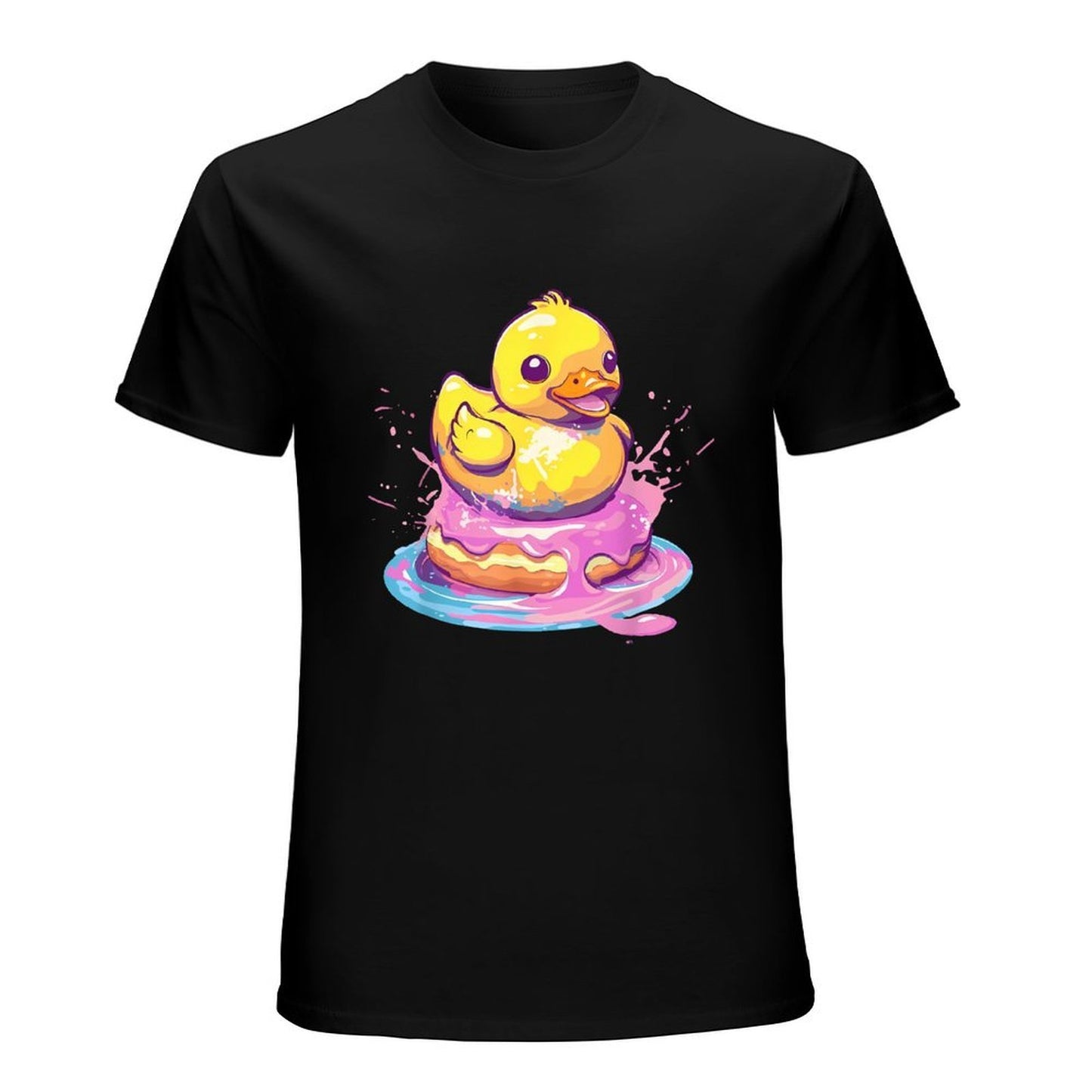 Inkmay Casual Cotton T-shirt Bright Yellow Duck Splashing In Water Unisex T-shirt