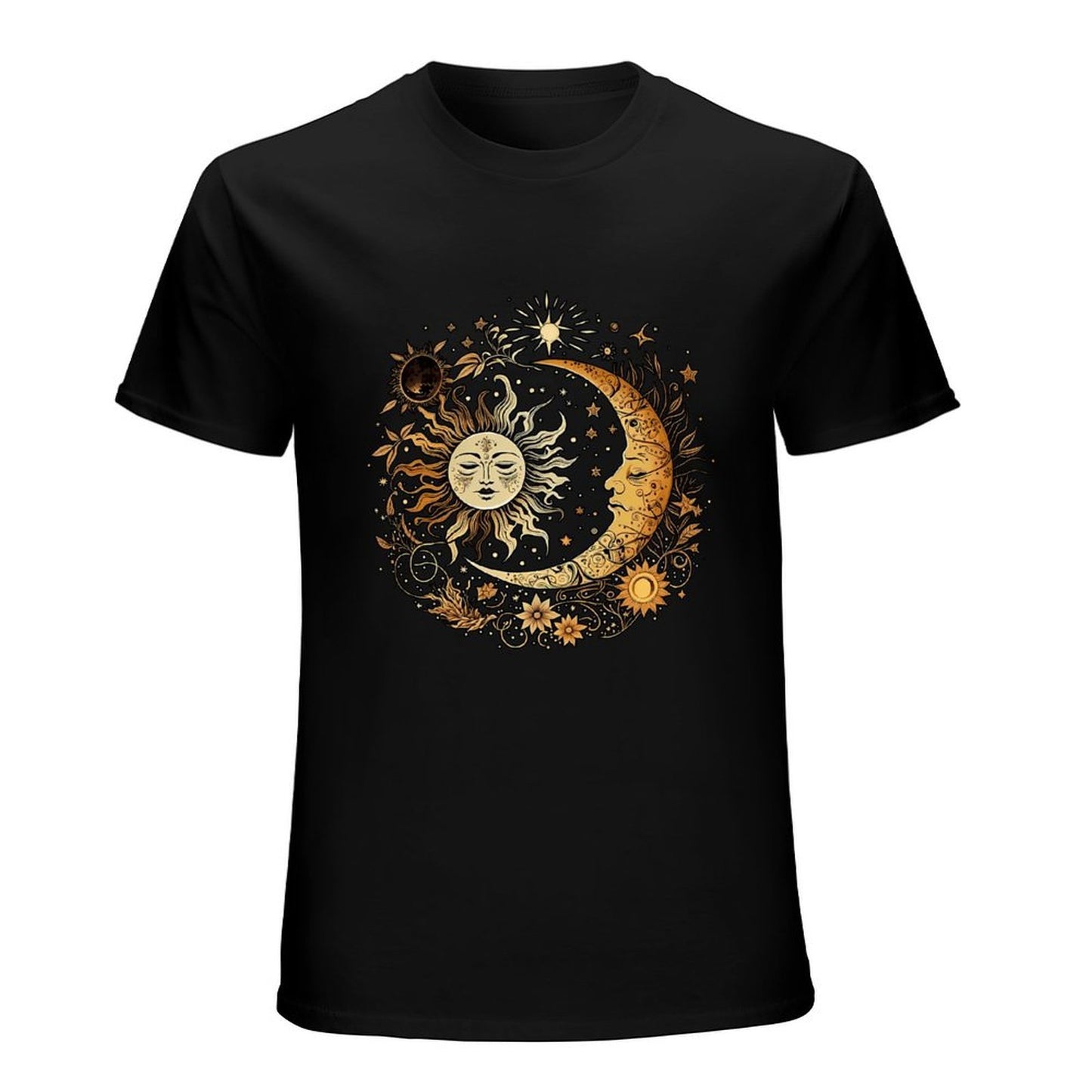 Inkmay Casual Cotton T-shirt Celestial Sun Moon Stars Art Print Unisex T-shirt