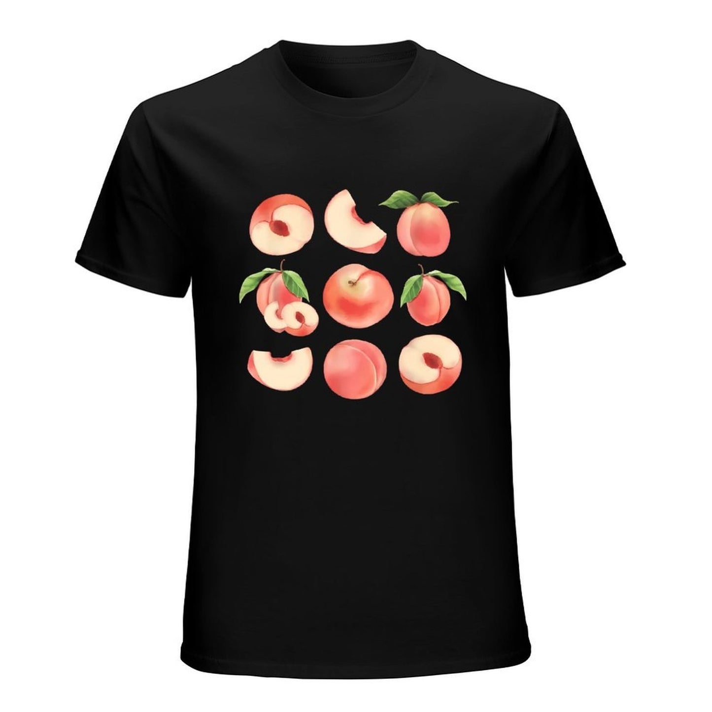 Inkmay Casual Cotton T-shirt Peaches Slices And Leaves Pattern Design Unisex T-shirtMidweight ClassicStyle T-Shirt