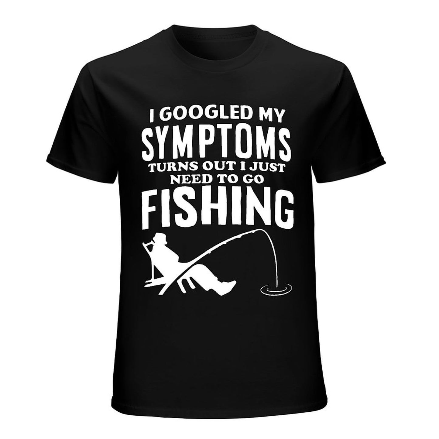 Inkmay Casual Cotton T-shirt Fishing Theme Print On Black Background Unisex T-shirtTear-Resistant Wrinkle-Free T-Shirt