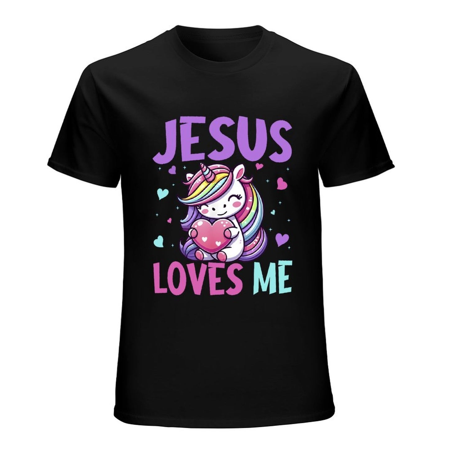Inkmay Casual Cotton T-shirt Jesus Loves Me Rainbow Unicorn Hearts Unisex T-shirt
