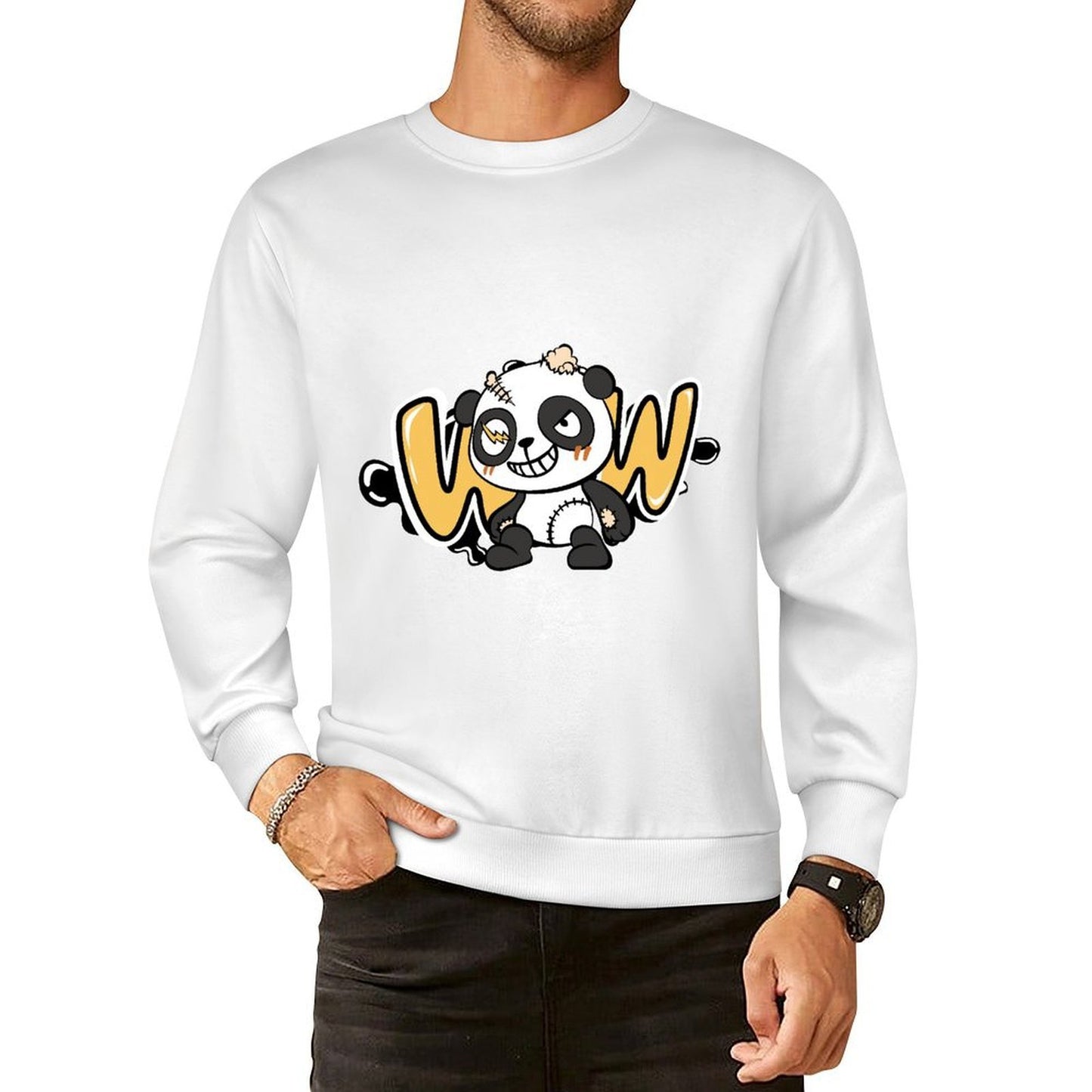 Front Patterned Long Sleeve TopCrew Neck Modern