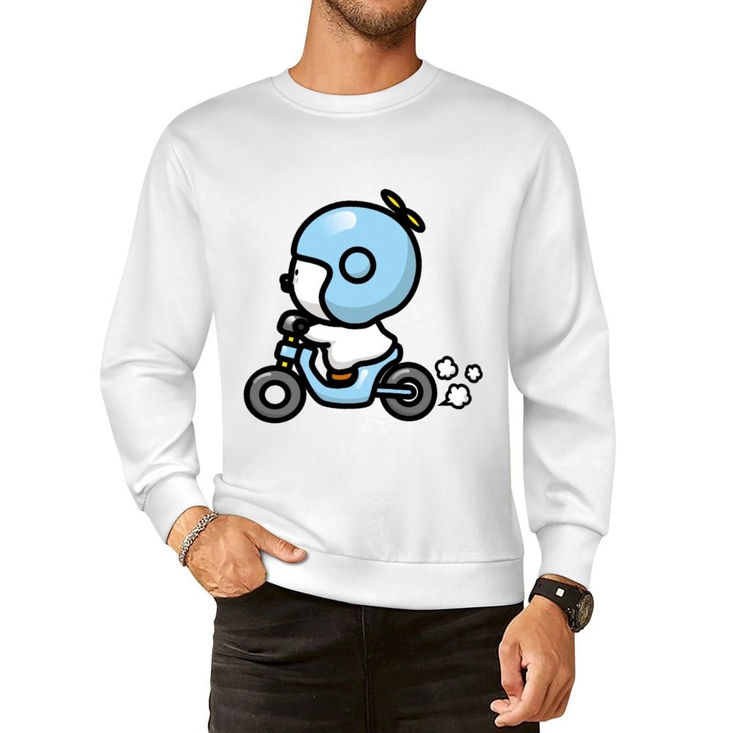 Front Patterned Long Sleeve TopUnisex Crew Neck