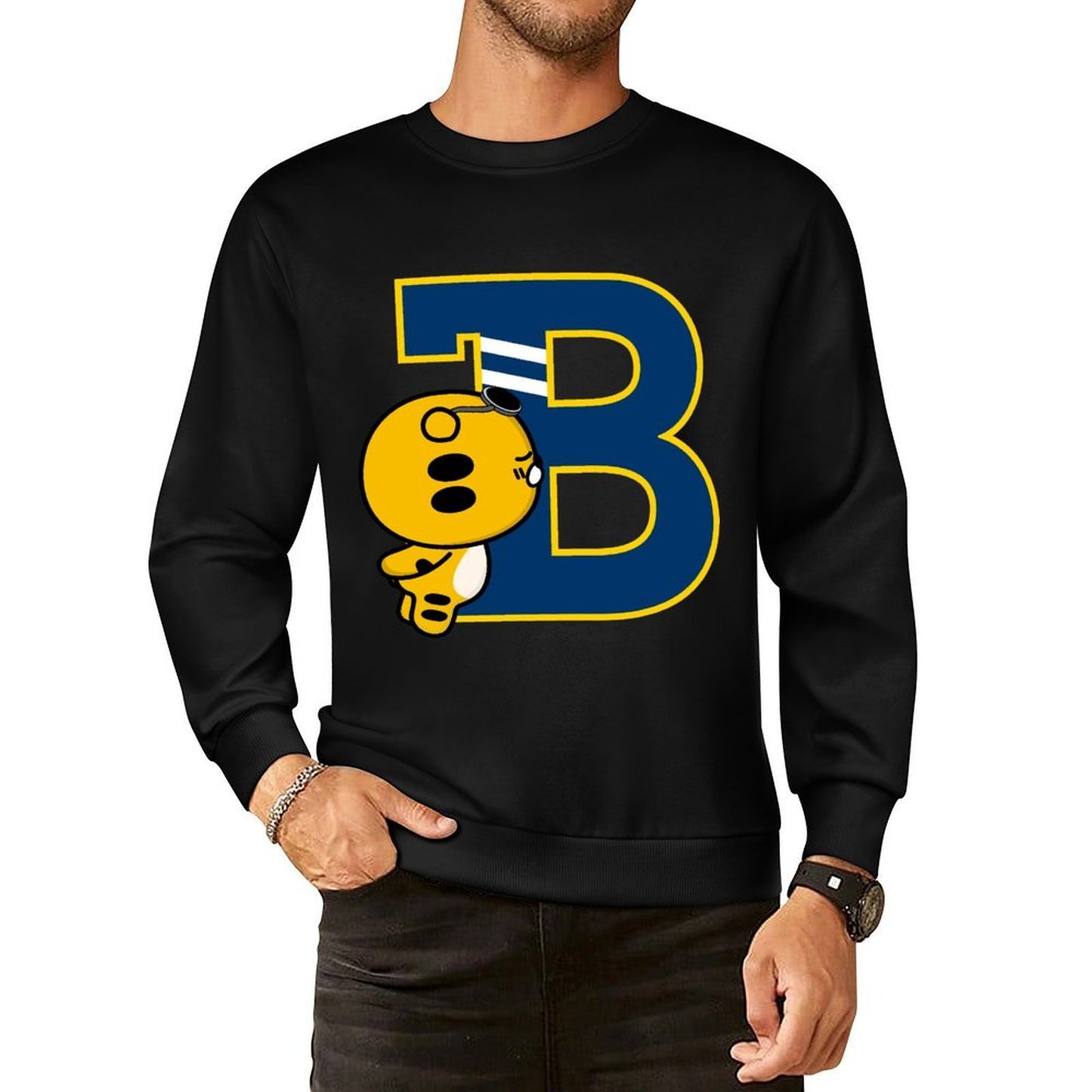 Front Patterned Long Sleeve TopOversized Double-Stitched